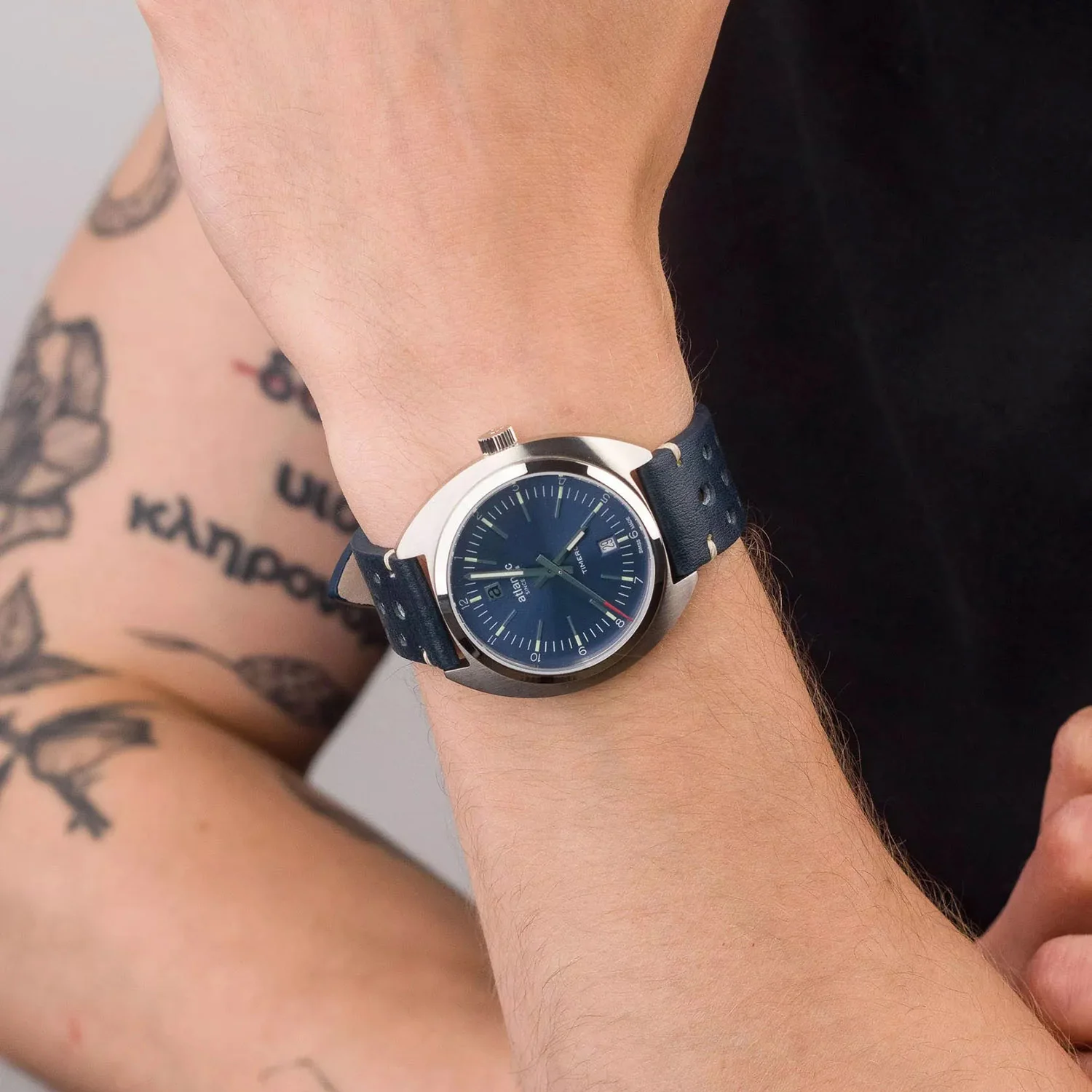Men Quartz Blue Dial Analog Leather Watch 70362.41.59 - Image 2