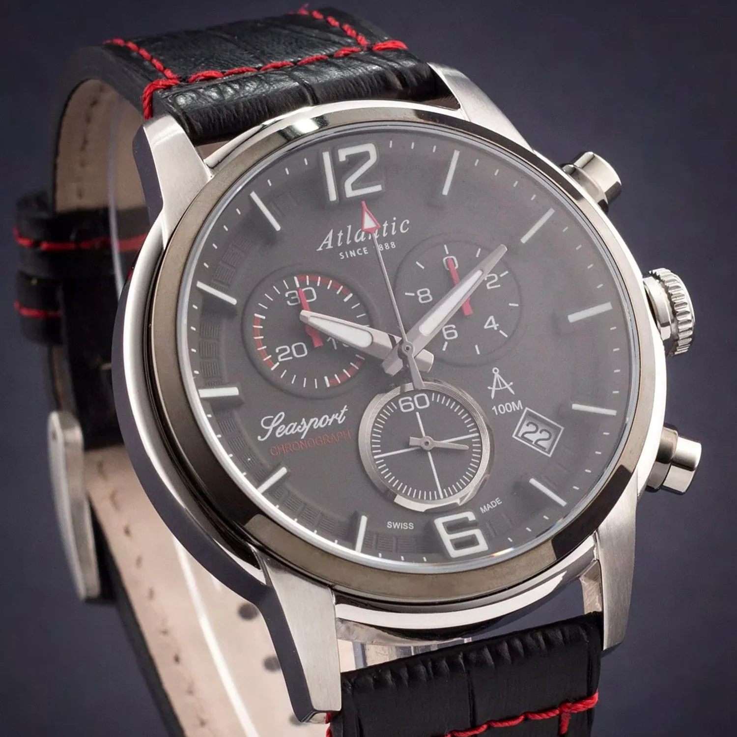 Seasport Men Quartz Black Dial Chronograph Leather Watch 87461.42.45 - Image 5