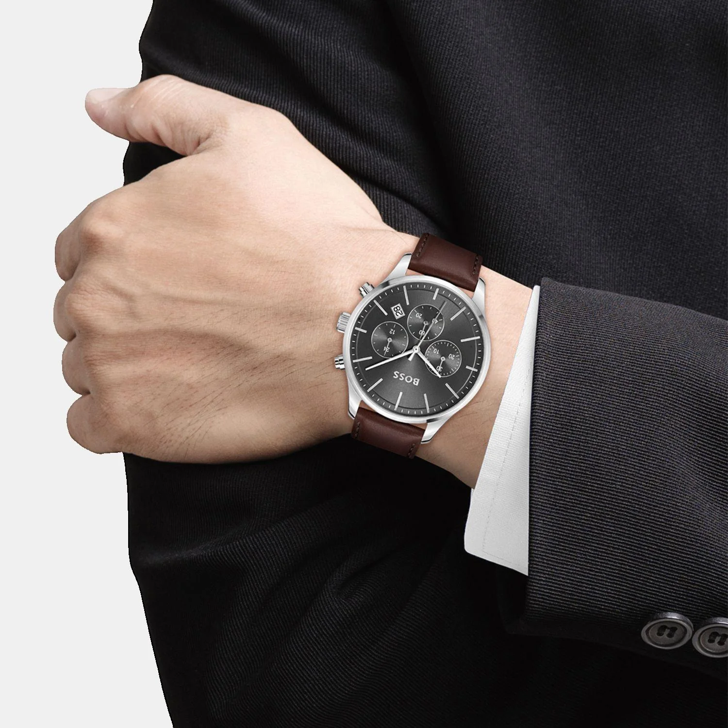 Avery Men Quartz Grey Dial Chronograph Leather Watch 1514155 - Image 4