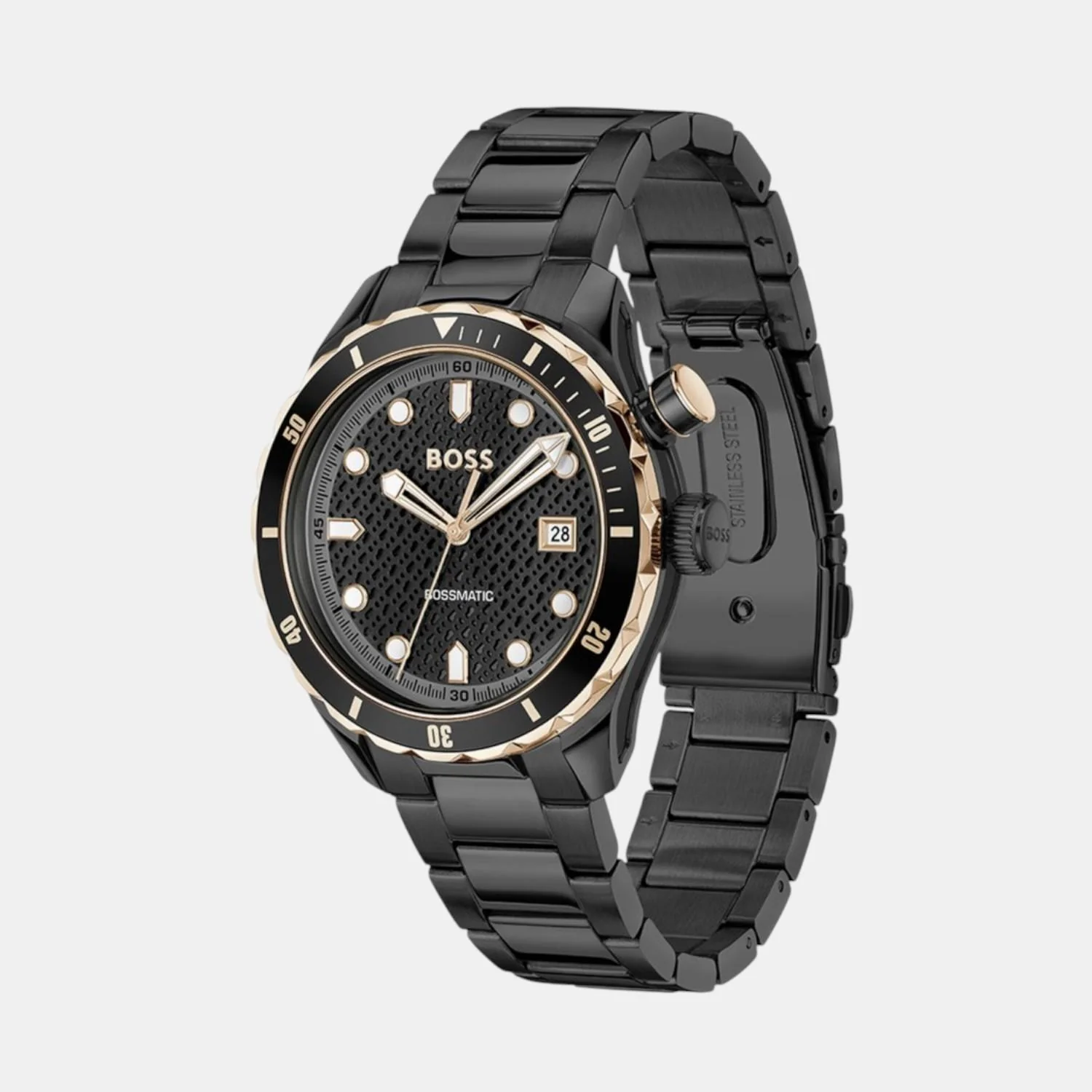 Bossmatic Men Automatic Black Dial Analog Stainless Steel Watch 1514215 - Image 3