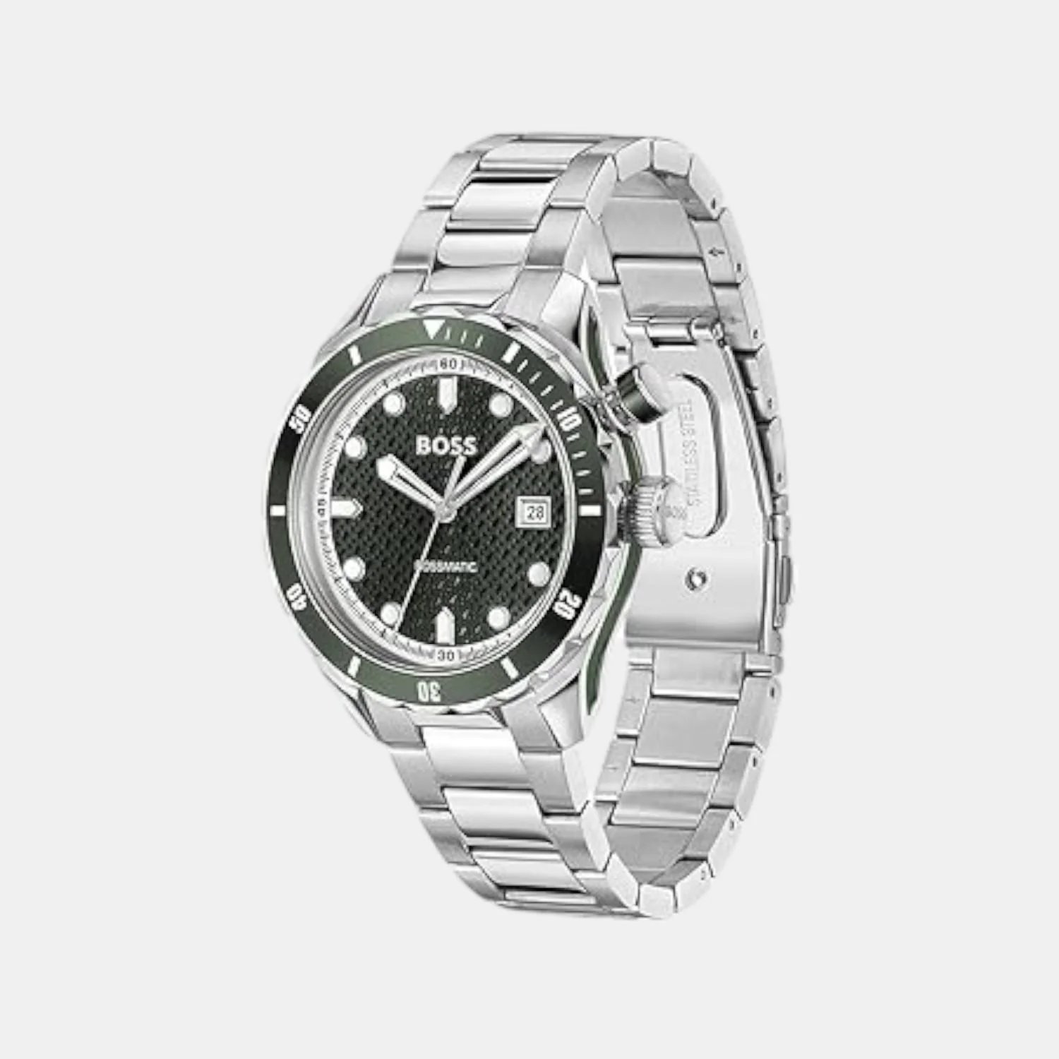 Bossmatic Men Automatic Dark Green Dial Analog Stainless Steel Watch 1514178 - Image 3