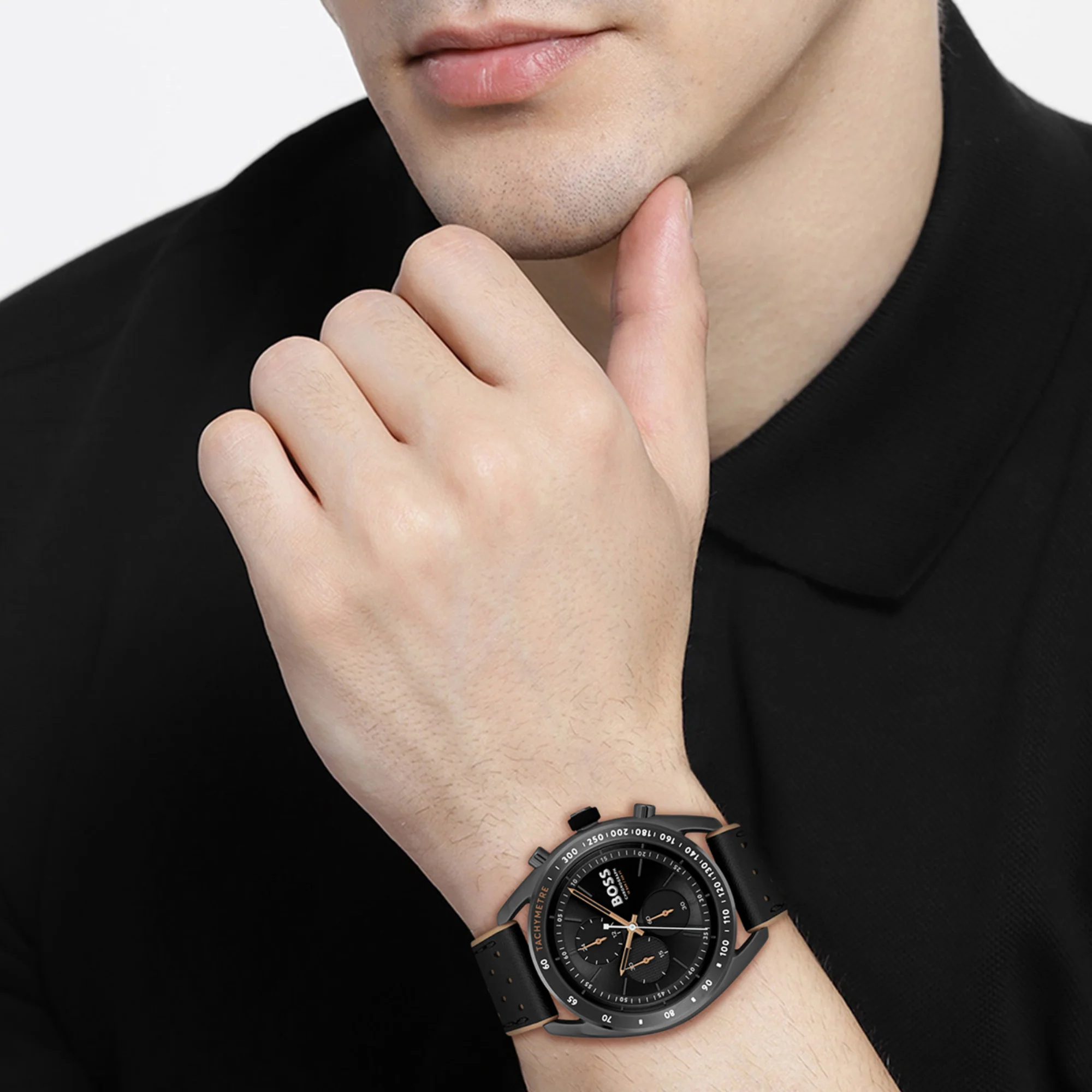 Center Court Men Quartz Black Dial Chronograph Leather Watch 1514022 - Image 4