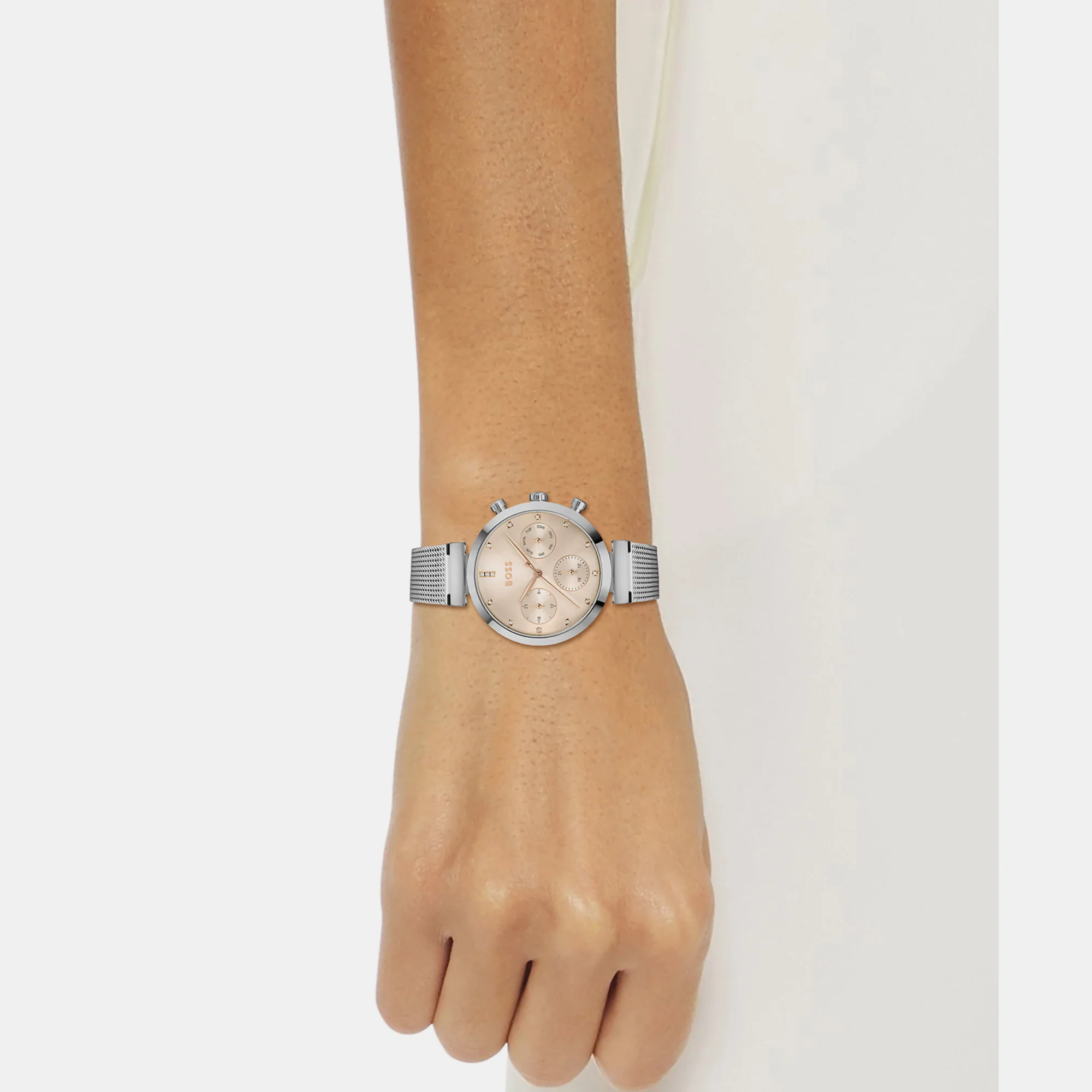Flawless Women Quartz Rose Gold Dial Chronograph Mesh Watch 1502625 - Image 4