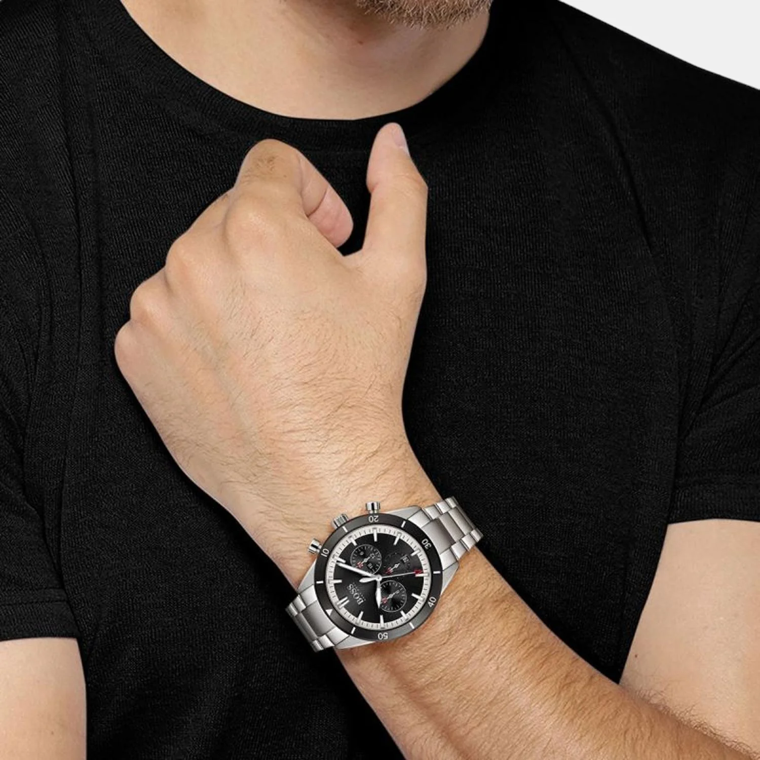 Santiago Men Quartz Black Dial Chronograph Stainless Steel Watch 1513862 - Image 4