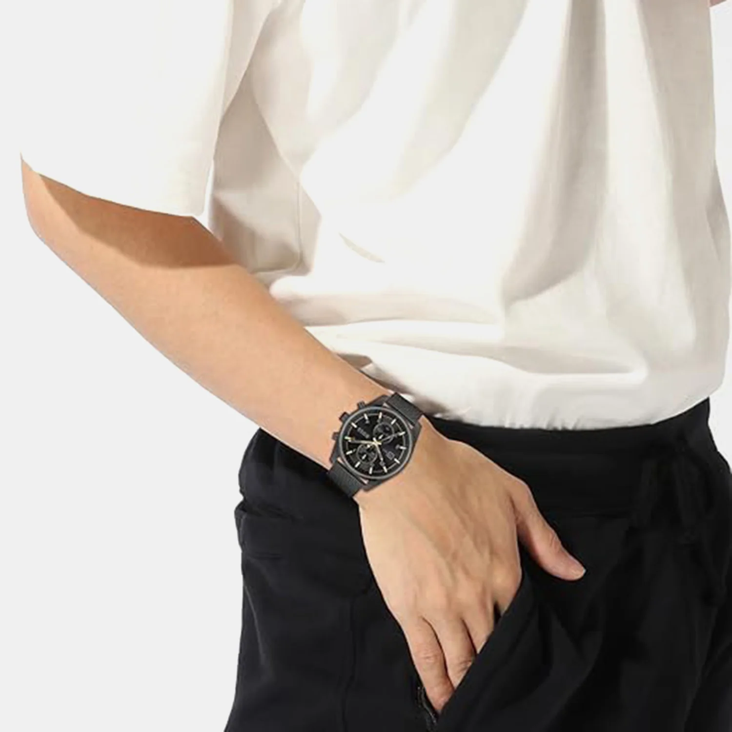 Skytraveller Men Quartz Black Dial Chronograph Mesh Watch 1514150 - Image 2
