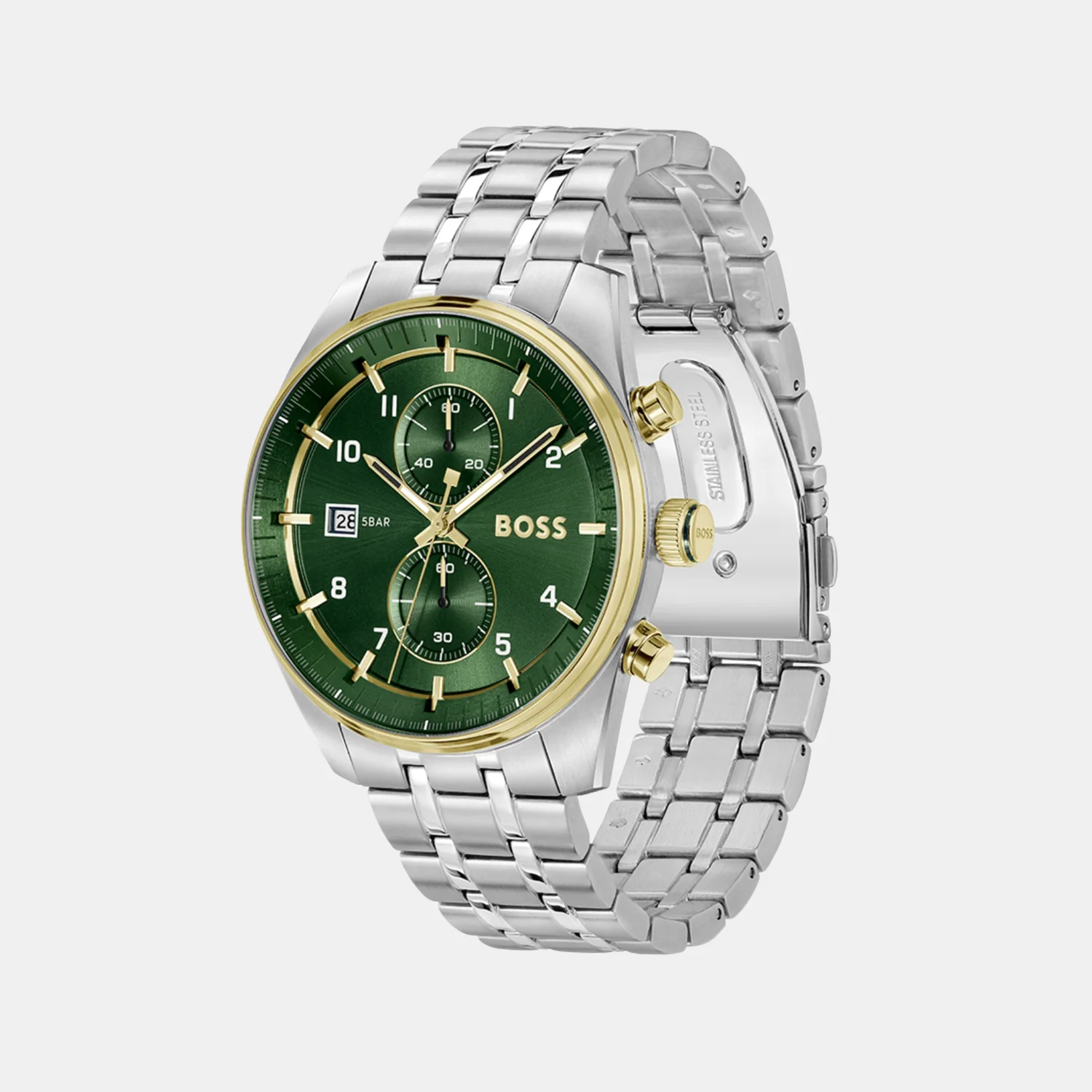 Skytraveller Men Quartz Green Dial Chronograph Stainless Steel Watch 1514195 - Image 2