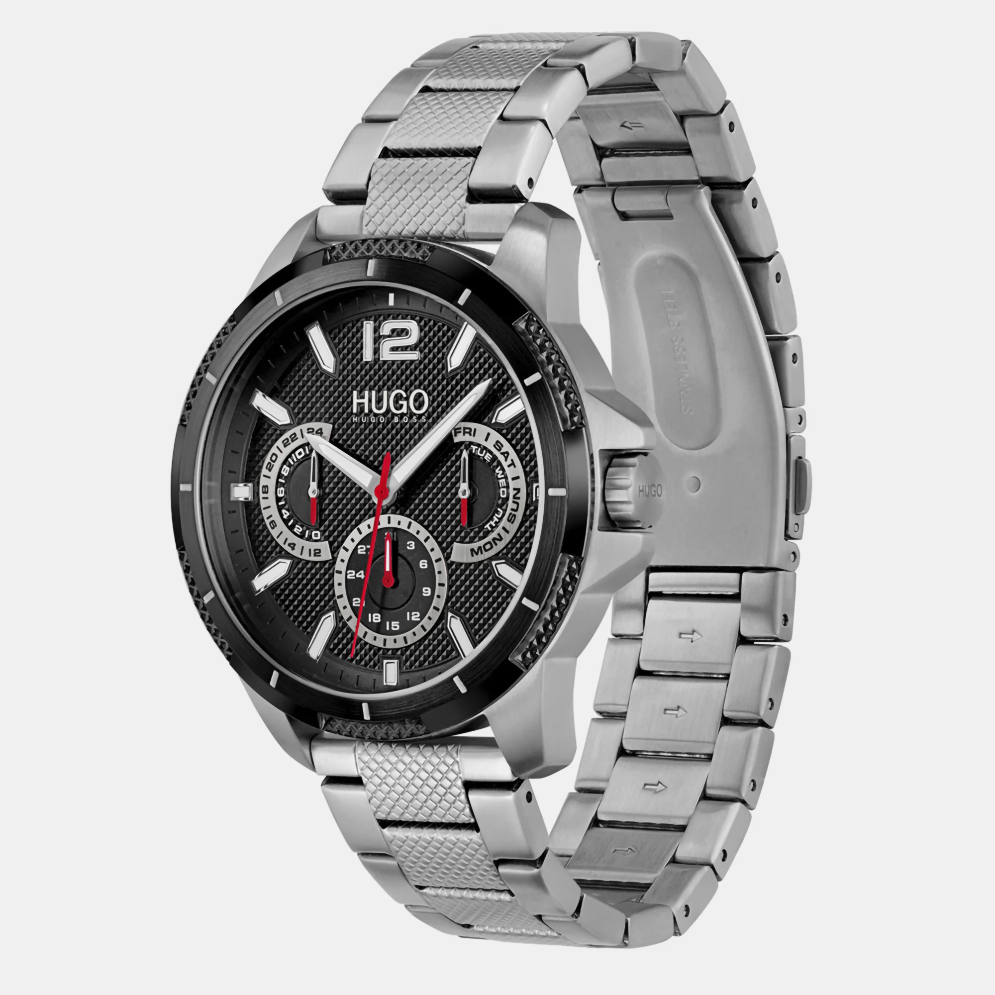 Sport Men Quartz Black Dial Chronograph Stainless Steel Watch 1530195 - Image 2