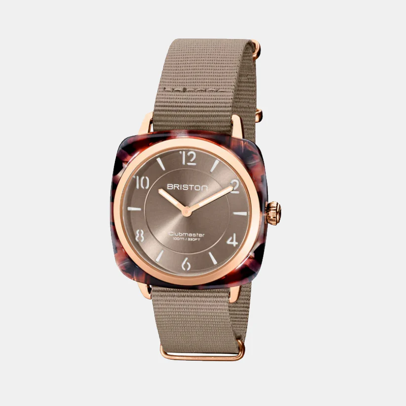 Clubmaster Chic Women Quartz Grey Taupe Dial Analog NATO Watch 21536.PRA.UBR.30.NT