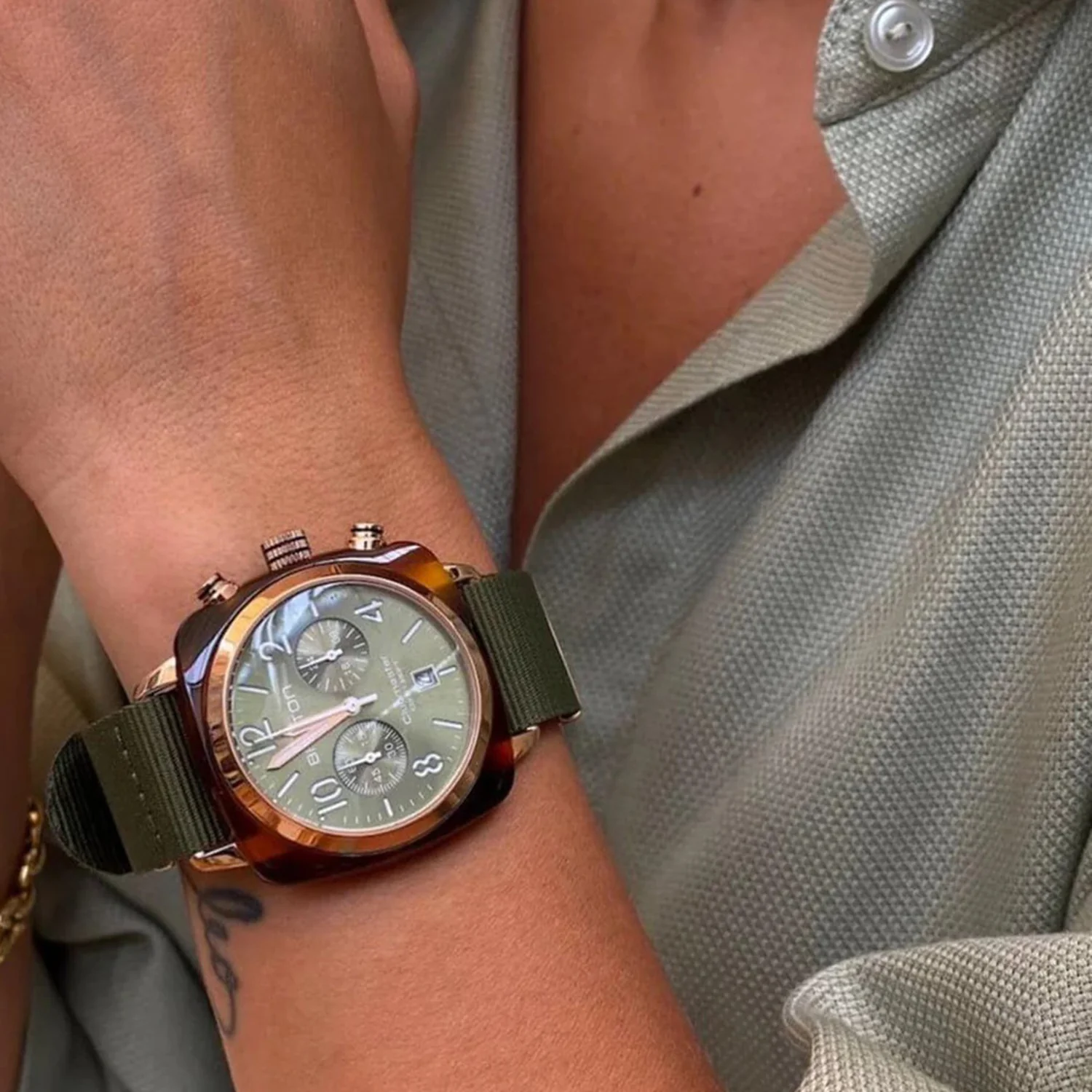 Men Quartz Green Dial Chronograph NATO Watch 19140.PYA.T.26.NOL - Image 4