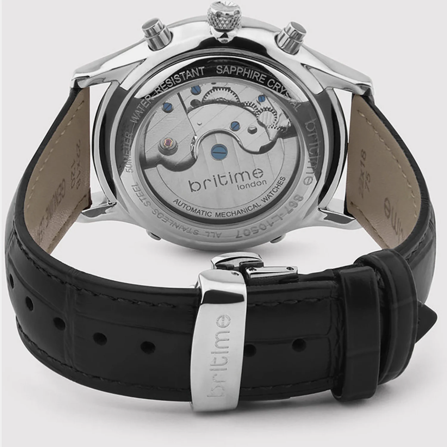 Celestial Men Automatic Silver Dial Chronograph Leather Watch 867-L10306 - Image 3