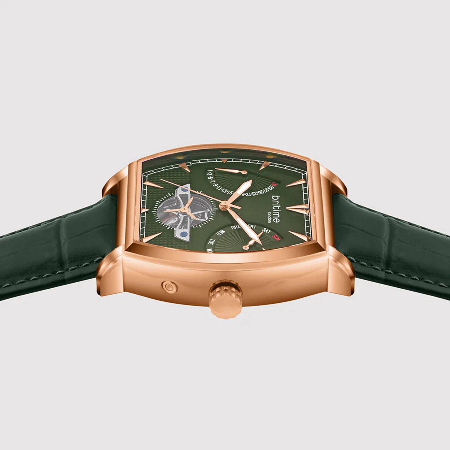 Emerion Men Automatic Green Dial Multi-Function Leather Watch 465-L31412 - Image 4