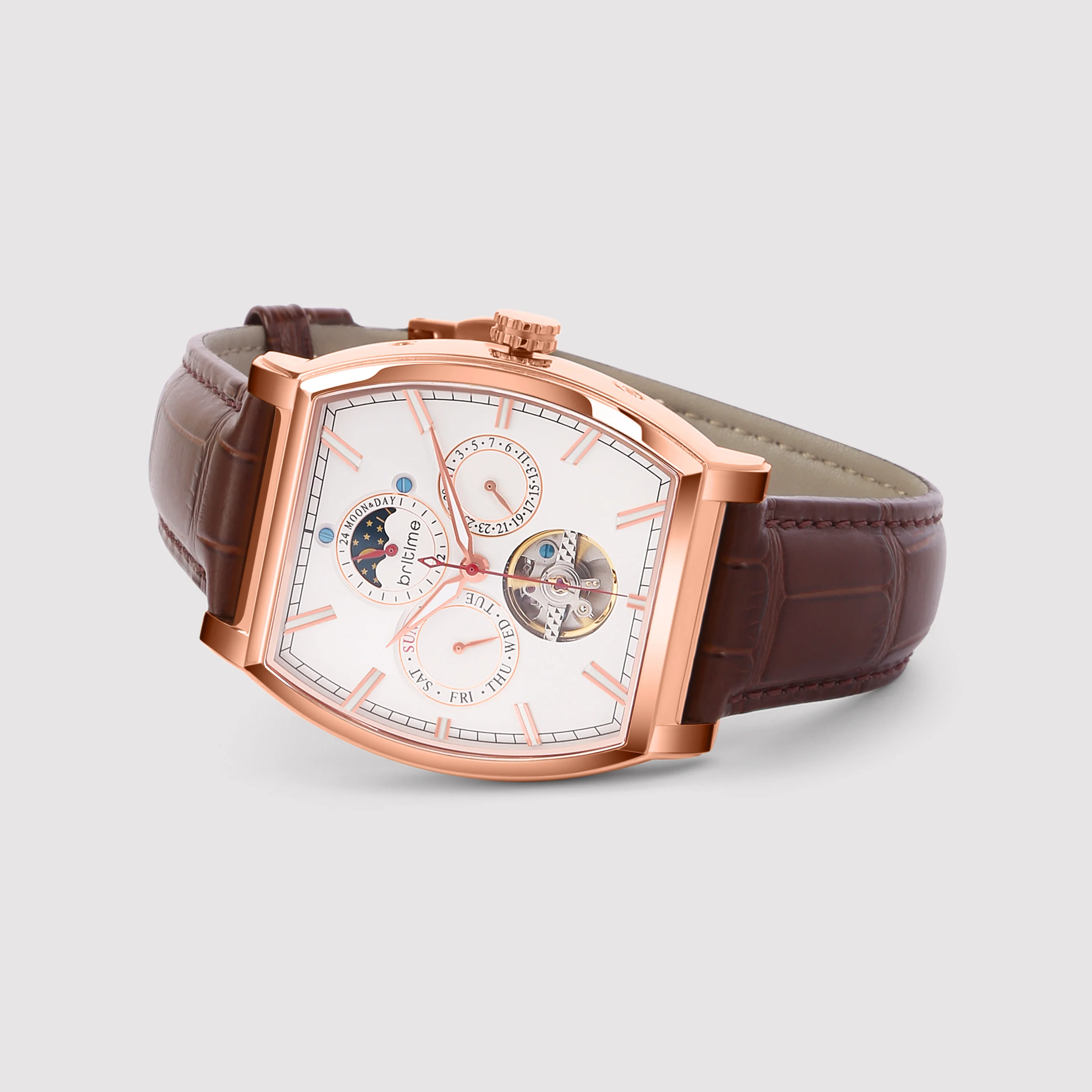 Galaxy Men Automatic Silver Dial Multi-Function Leather Watch 985-L30308 - Image 5