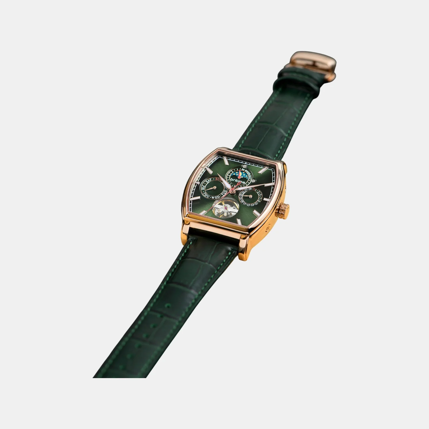 Men Automatic Green Dial Analog Leather Watch 985-L31412 - Image 9