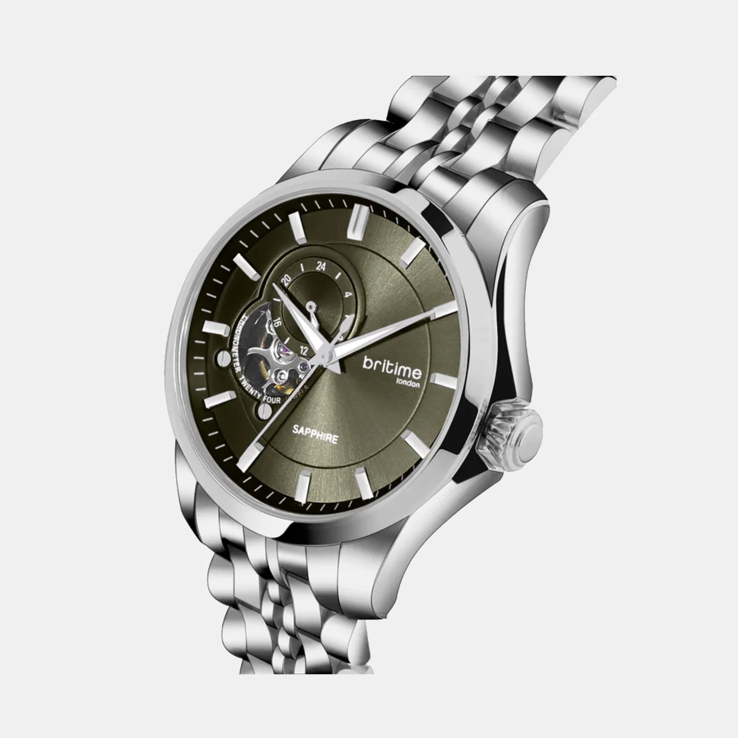 Men Automatic Green Dial Analog Metal Watch 166-M11801 - Image 3