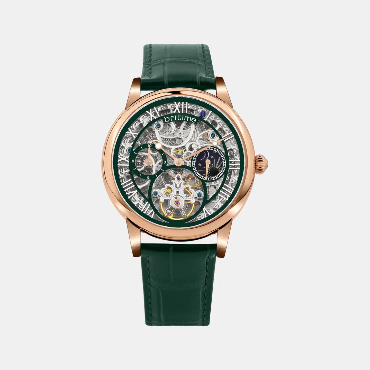 Men Automatic Green Dial Multi-Function Leather Watch 786-L31412 - Image 2