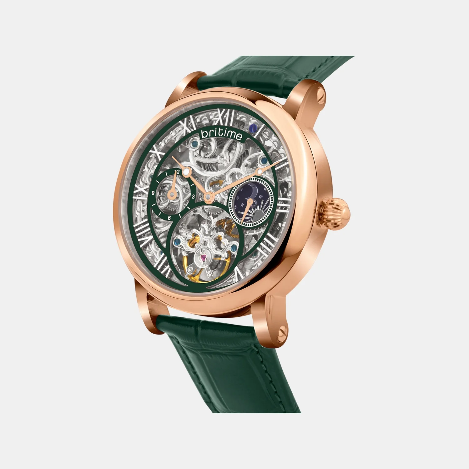 Men Automatic Green Dial Multi-Function Leather Watch 786-L31412 - Image 3