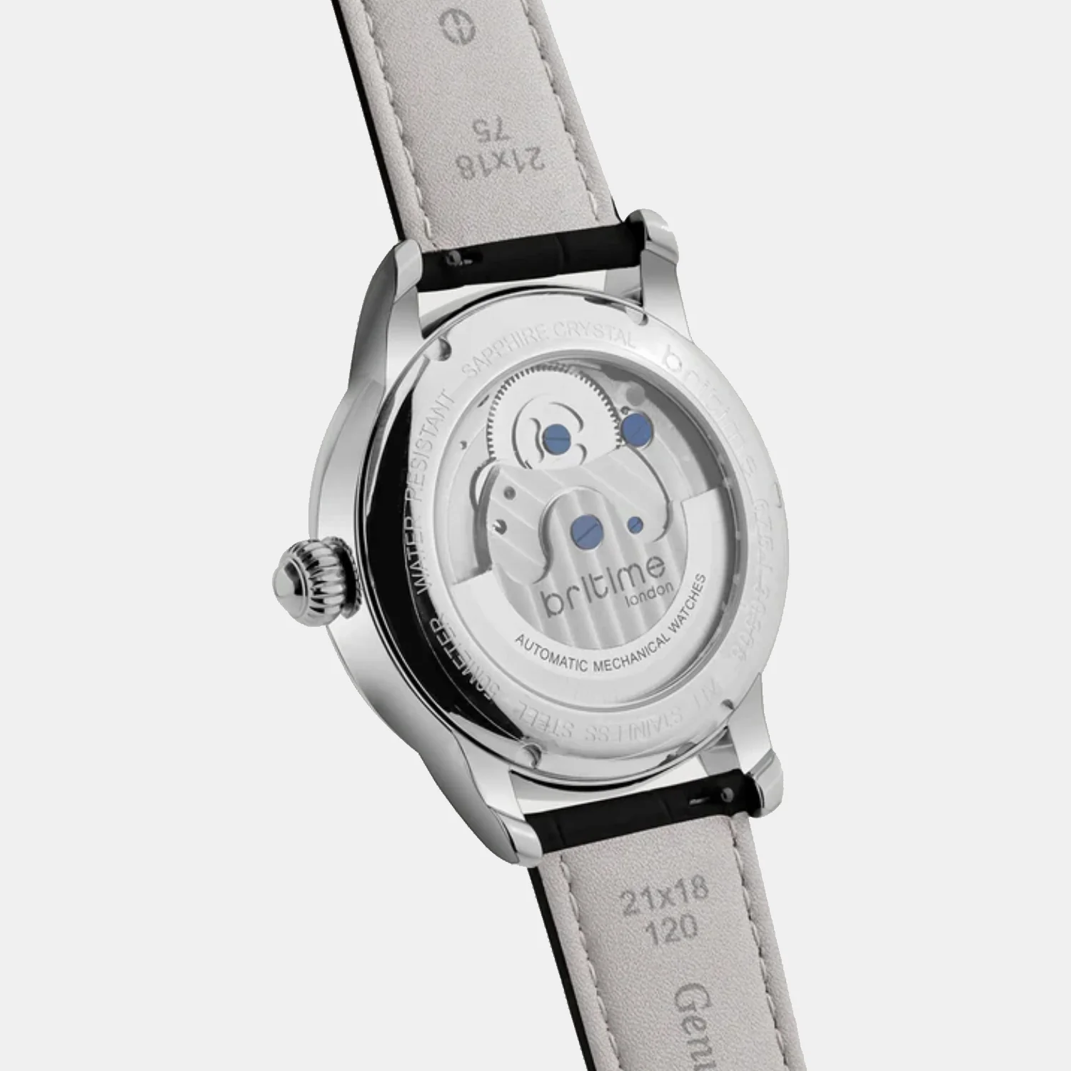 Men Automatic Silver Dial Analog Leather Watch 675-L10306 - Image 4