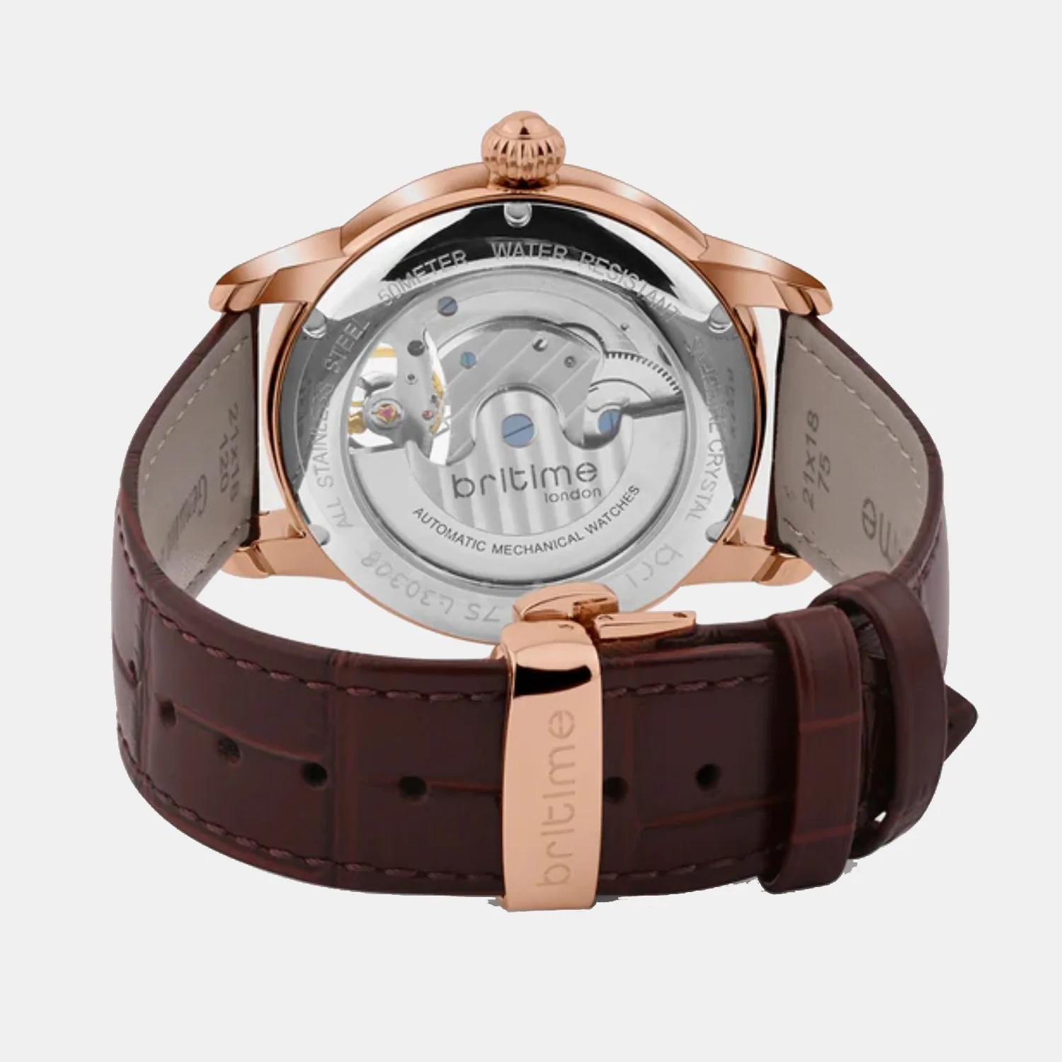 Men Automatic Silver Dial Analog Leather Watch 675-L30308 - Image 5