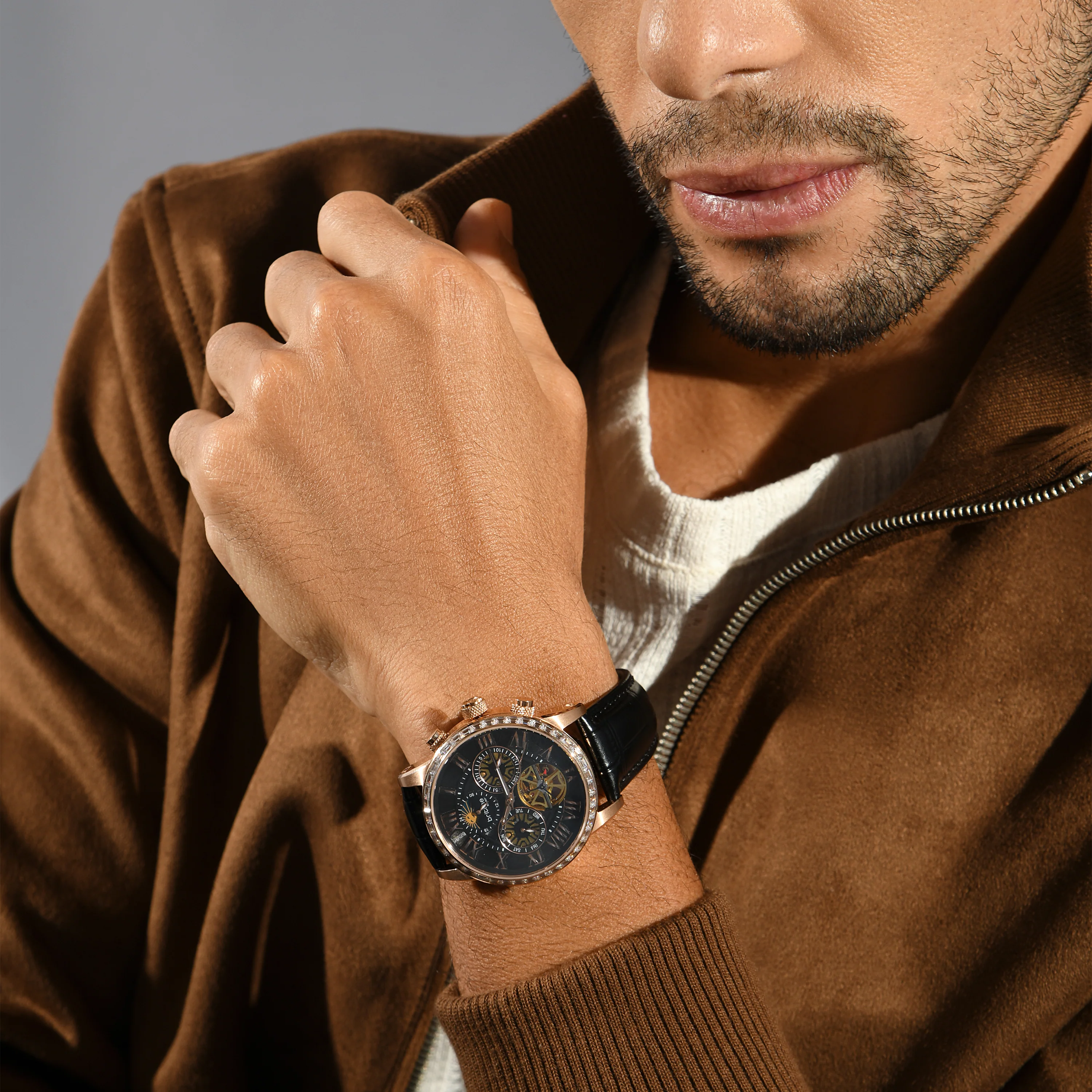 Orbit Men Automatic Black Dial Multi-Function Leather Watch 574-L30406 - Image 10