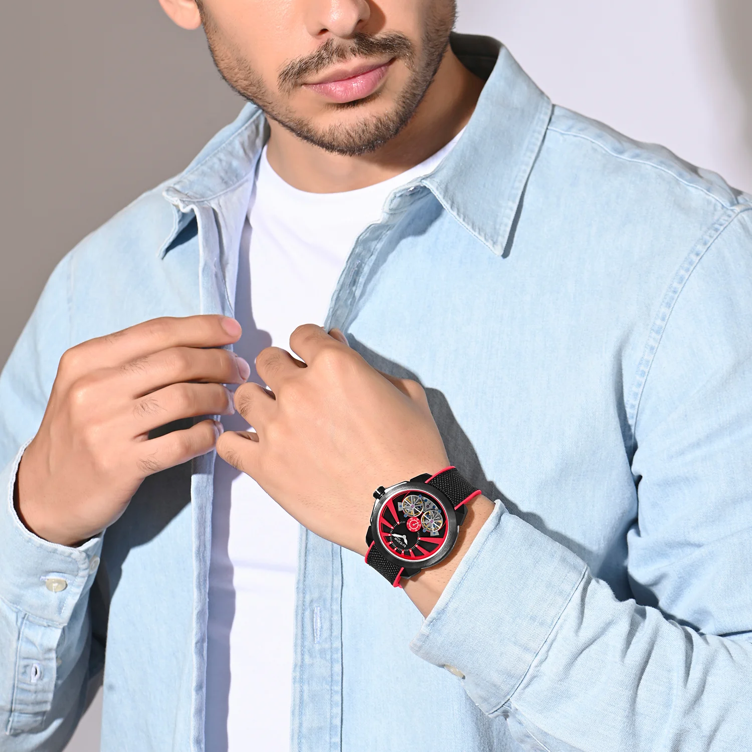 Vortex Men Automatic Red Dial Analog Silicone Watch 257-P11206 - Image 5