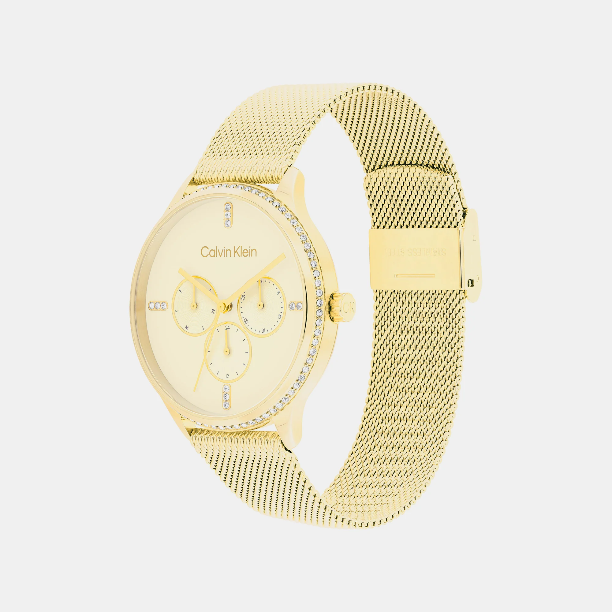 Ck Dress Women Quartz Gold Dial Multi-Function Mesh Watch 25200372 - Image 3