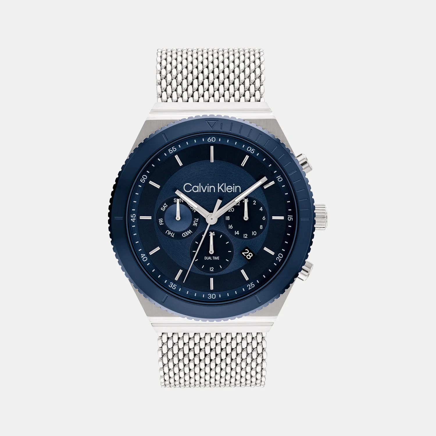 Ck Fearless Men Quartz Blue Dial Chronograph Mesh Watch 25200305