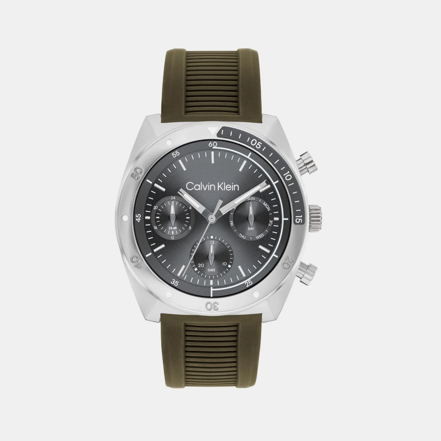 Ck Flex Men Quartz Cool Grey Dial Chronograph Silicone Watch 25200469