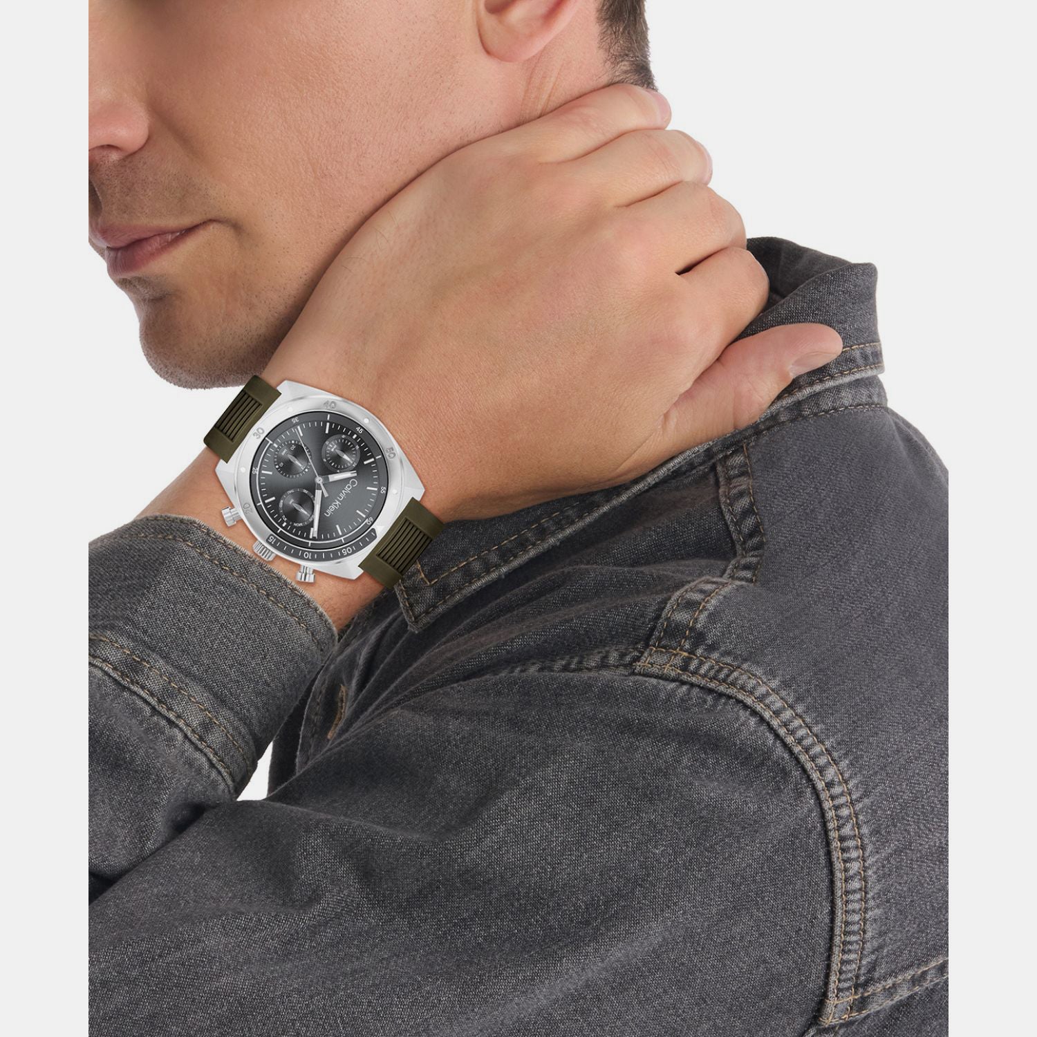 Ck Flex Men Quartz Cool Grey Dial Chronograph Silicone Watch 25200469 - Image 4