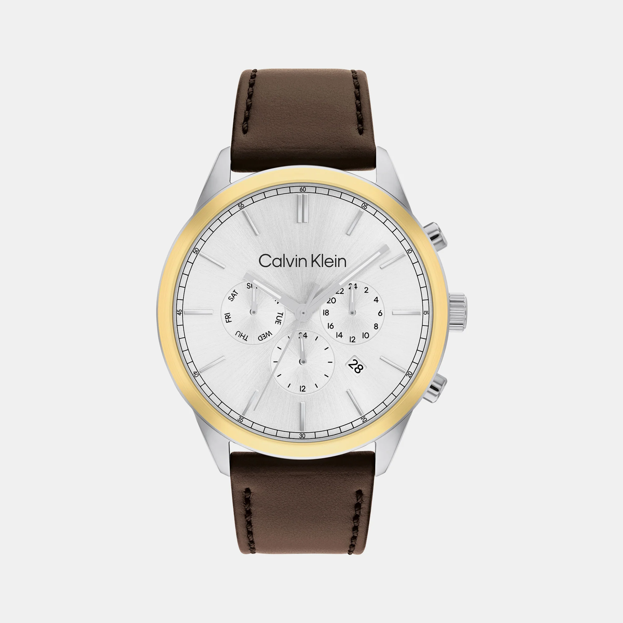 Ck Infinite Men Quartz Silver Dial Chronograph Leather Watch 25200381 - Image 2