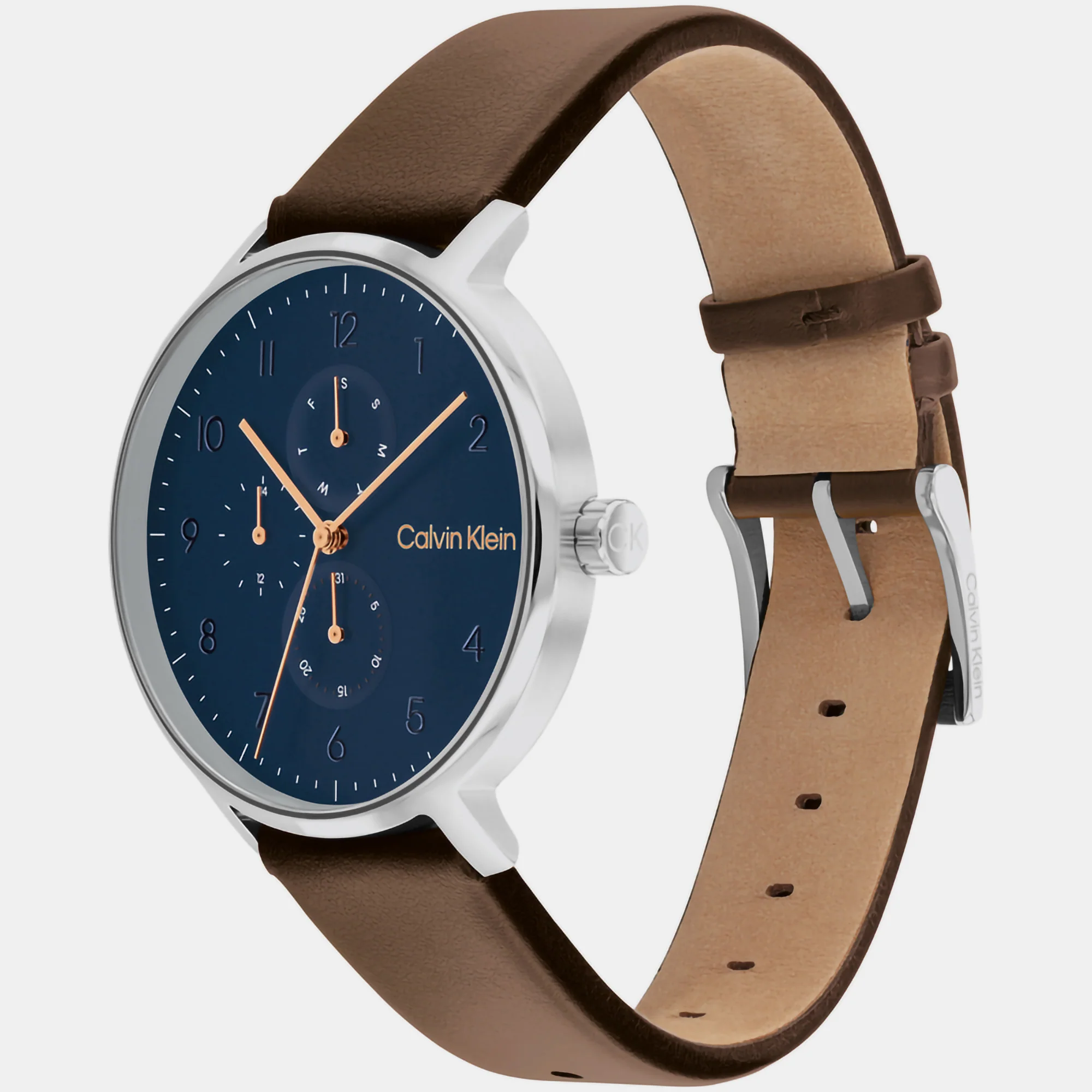 Ck Stun Unisex Quartz Blue Dial Multi-Function Leather Watch 25200406 - Image 3