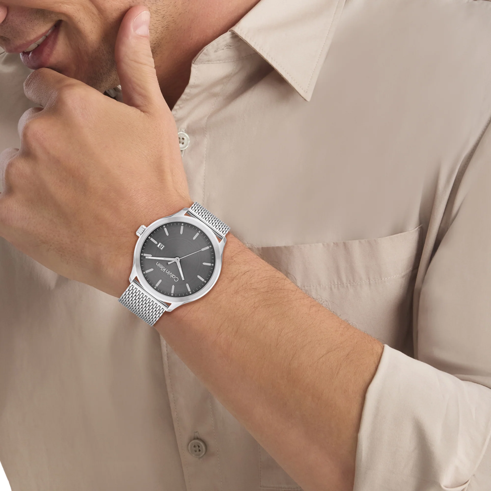Define Men Quartz Grey Dial Analog Mesh Watch 25200352 - Image 6