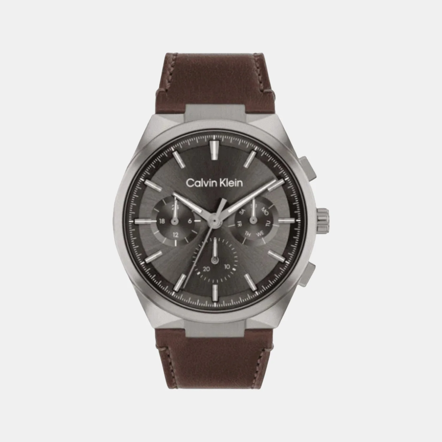 Distinguish Men Quartz Grey Dial Multi-Function Leather Watch 25200508