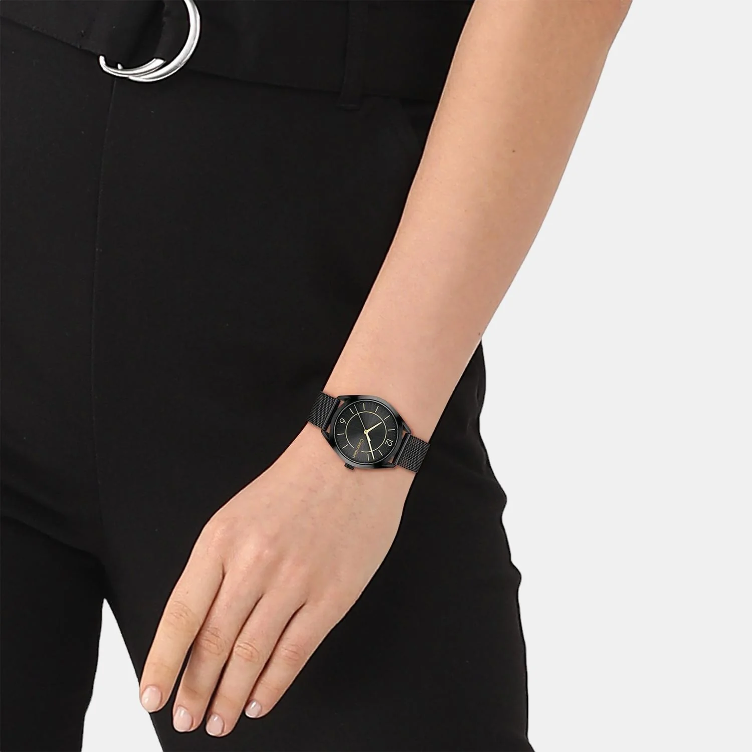 Essentials Women Quartz Black Dial Analog Mesh Watch 25200194 - Image 5
