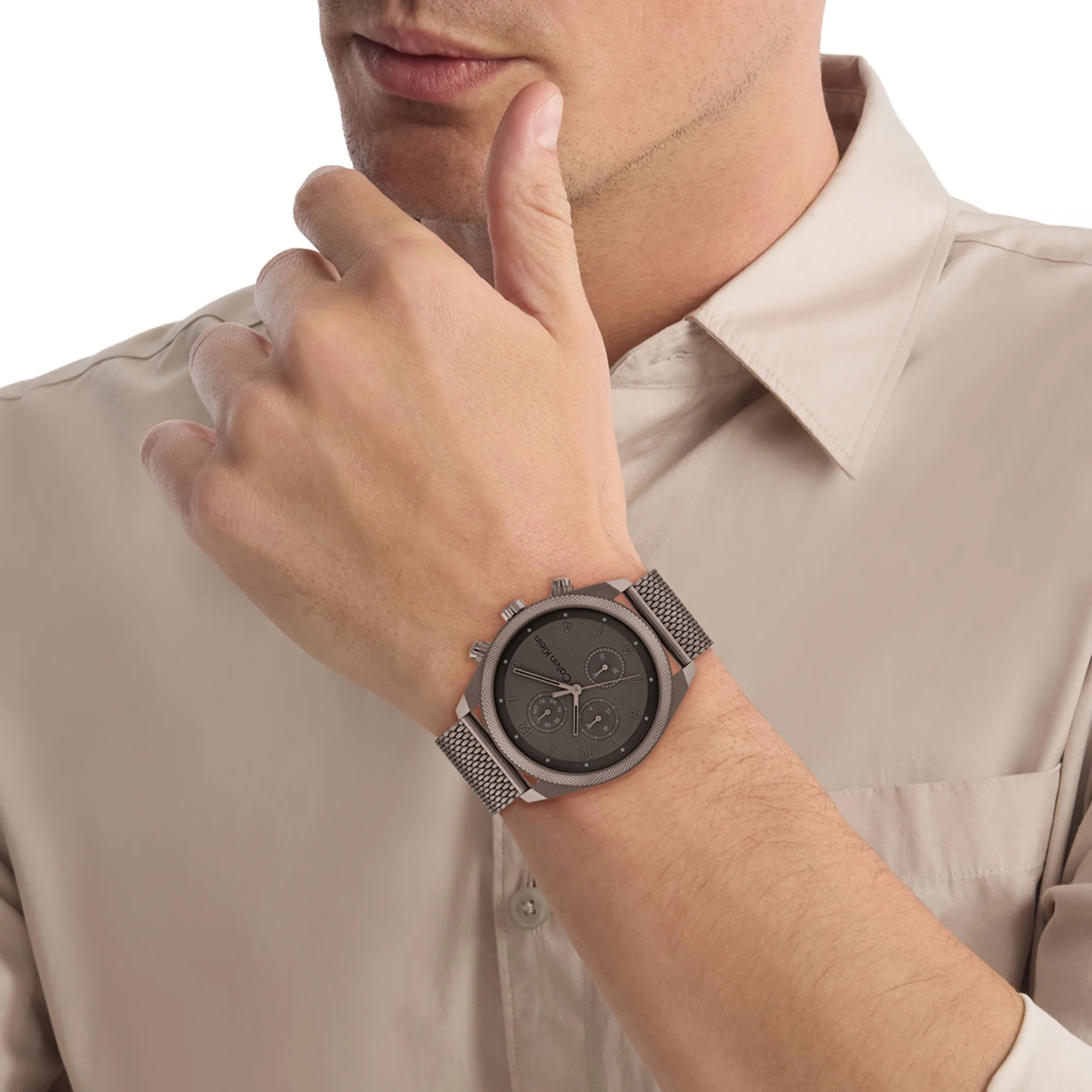 Impact Men Quartz Brown Dial Chronograph Mesh Watch 25200361 - Image 5