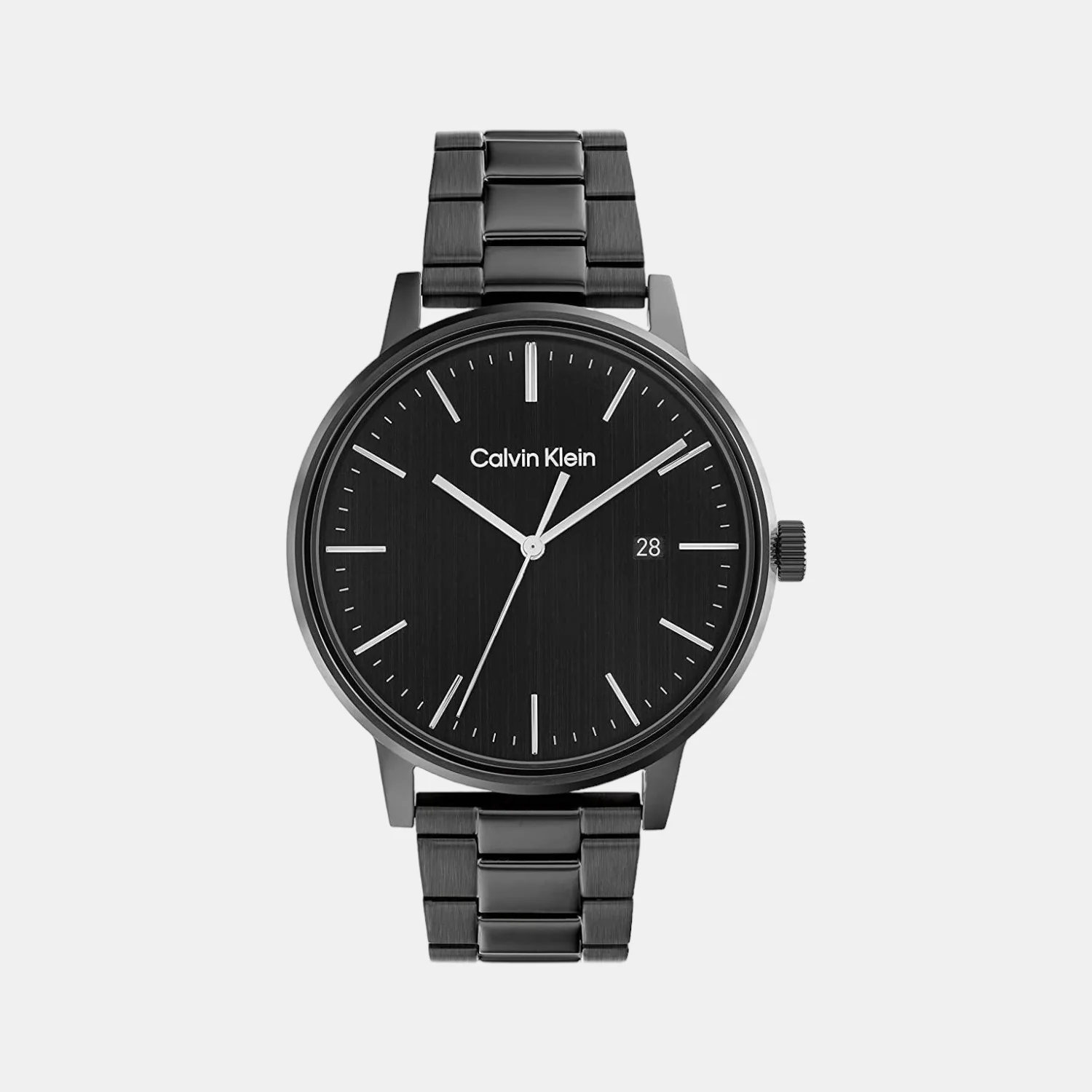 Linked Bracelet Men Quartz Black Dial Analog Stainless Steel Watch 25200057