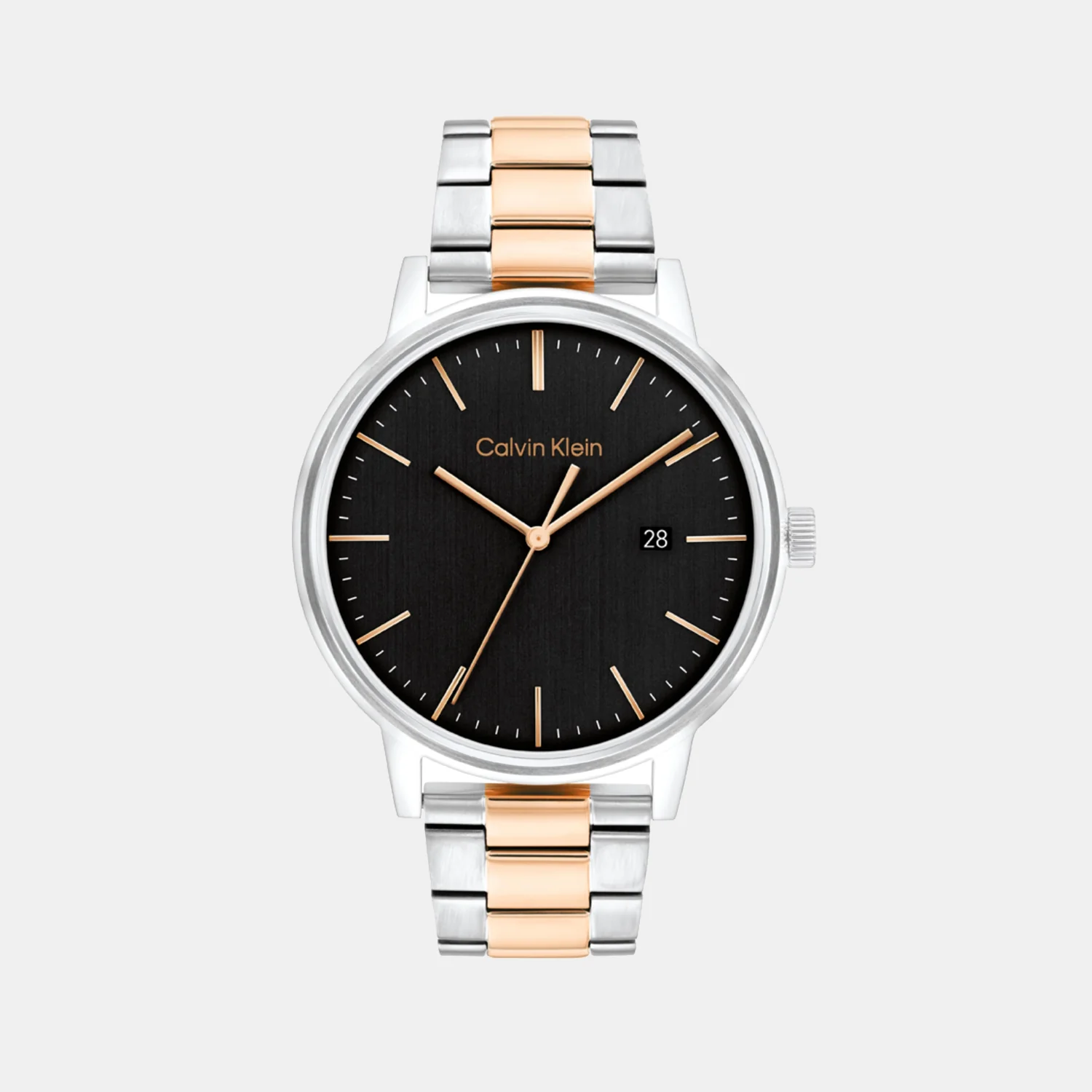 Linked Bracelet Men Quartz Black Dial Analog Stainless Steel Watch 25200479