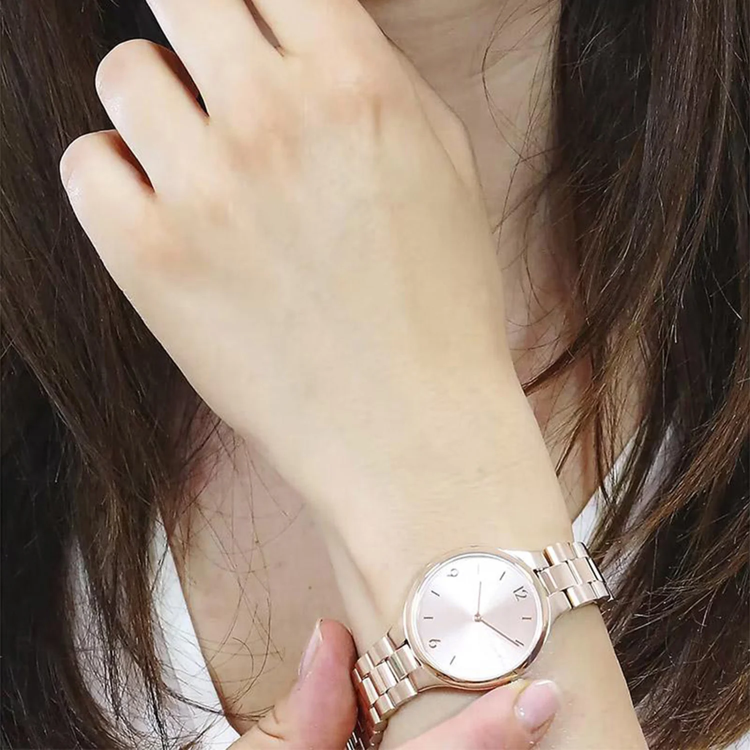 Linked Bracelet Women Quartz Gold Dial Analog Stainless Steel Watch 25200131 - Image 2