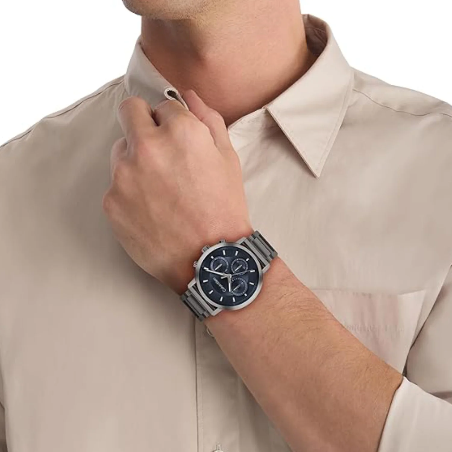 Men Quartz Blue Dial Chronograph Stainless Steel Watch 25200495 - Image 4