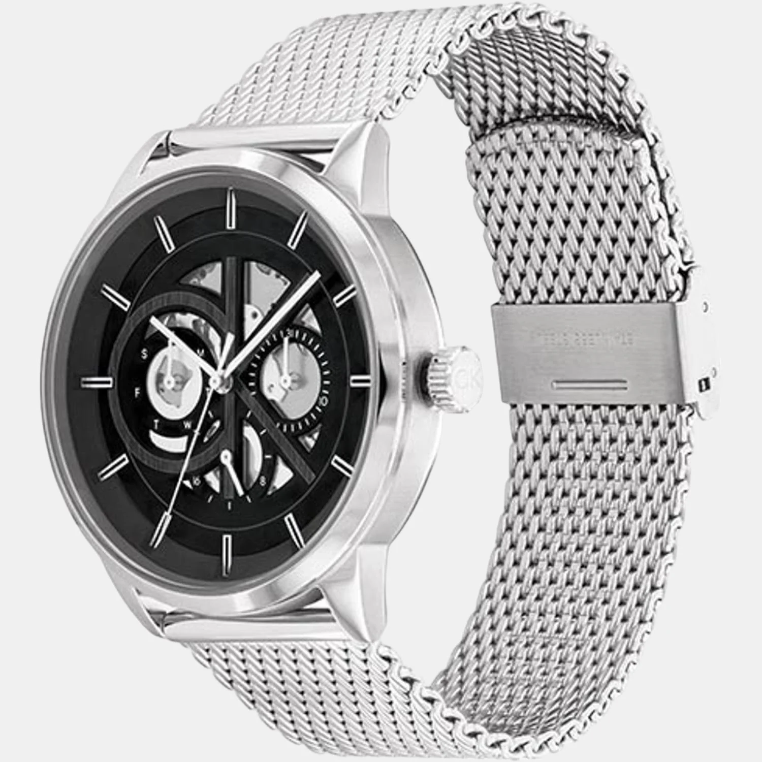 Modern Skeleton Men Quartz Black Dial Multi-Function Stainless Steel Watch 25200213 - Image 2