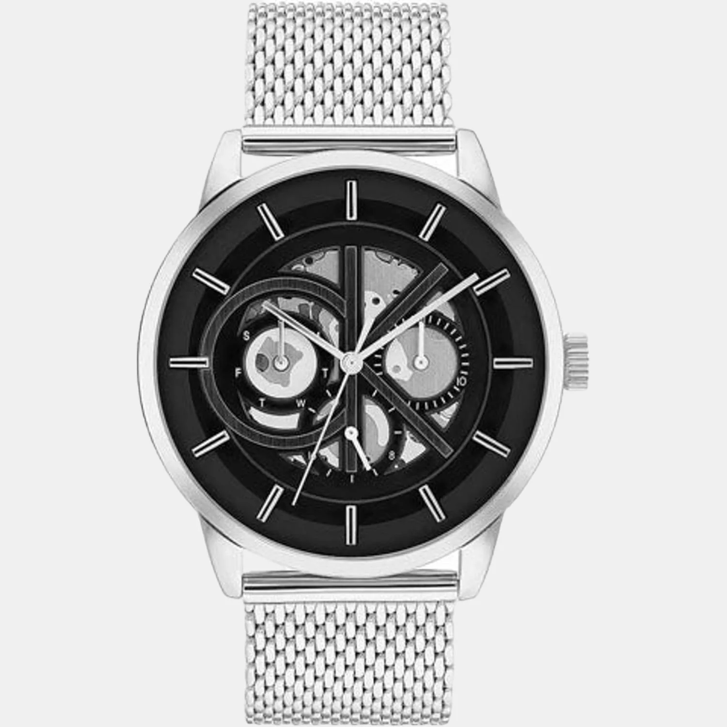 Modern Skeleton Men Quartz Black Dial Multi-Function Stainless Steel Watch 25200213 - Image 4