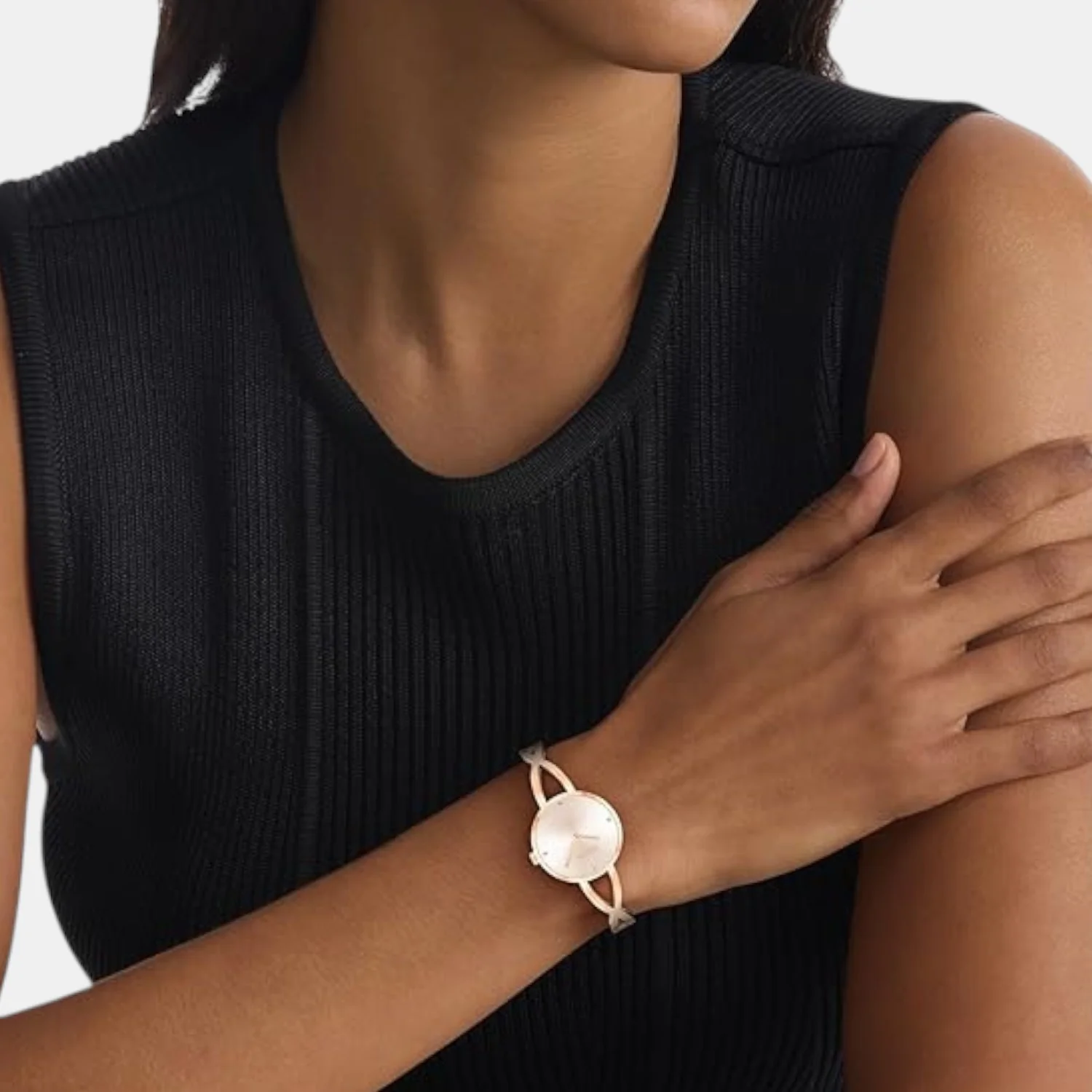 Sculpted Embrace Women Quartz Blush Dial Analog Stainless Steel Watch 25100116 - Image 4
