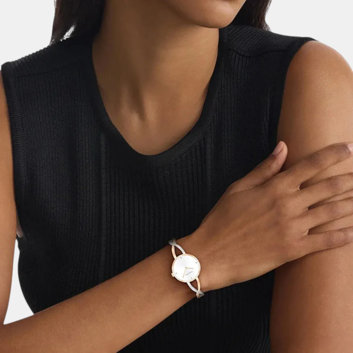 Sculpted Embrace Women Quartz Silver & White Dial Analog Stainless Steel Watch 25100060 - Image 4