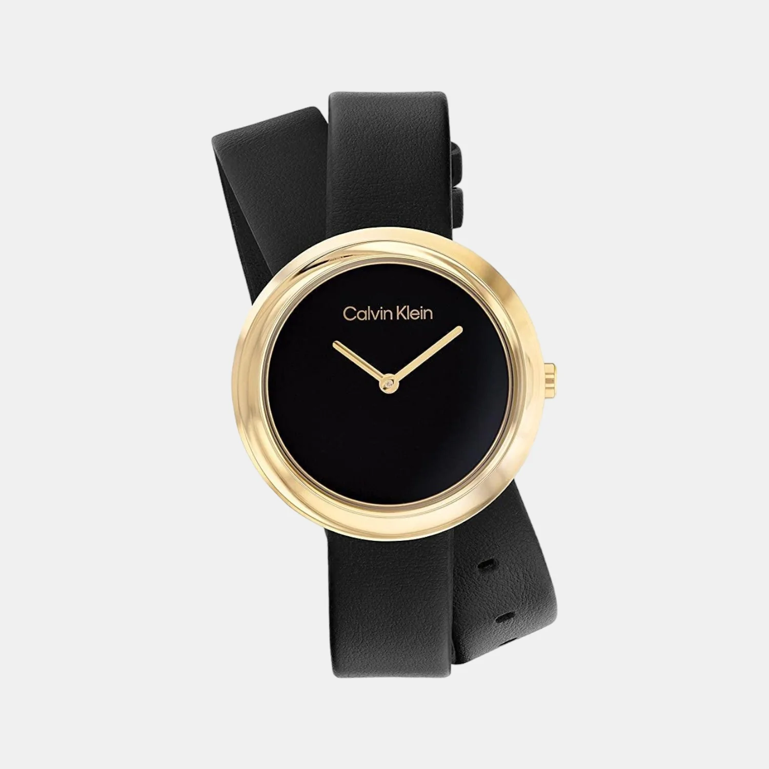 Twisted Bezel Women Quartz Black Dial Analog Leather Watch 25200095