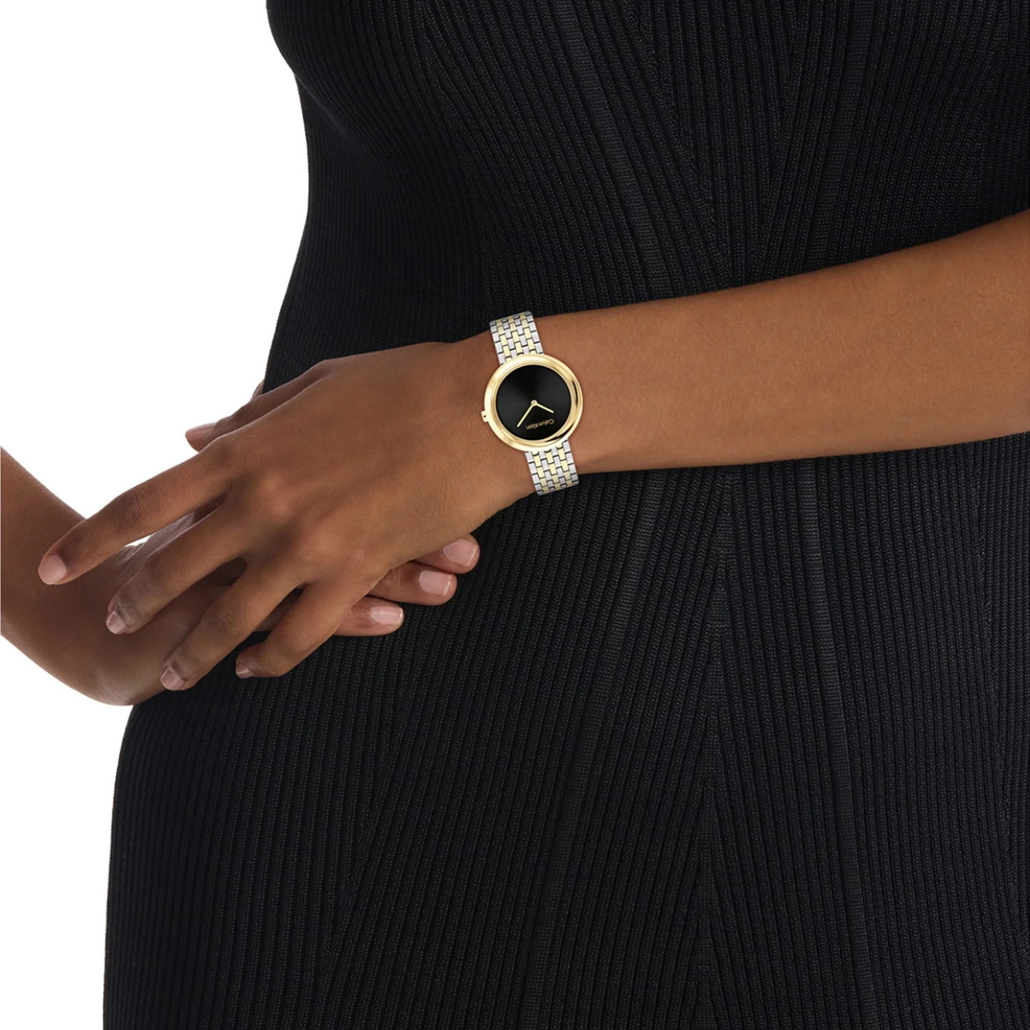 Twisted Bezel Women Quartz Black Dial Analog Stainless Steel Watch 25100071 - Image 4