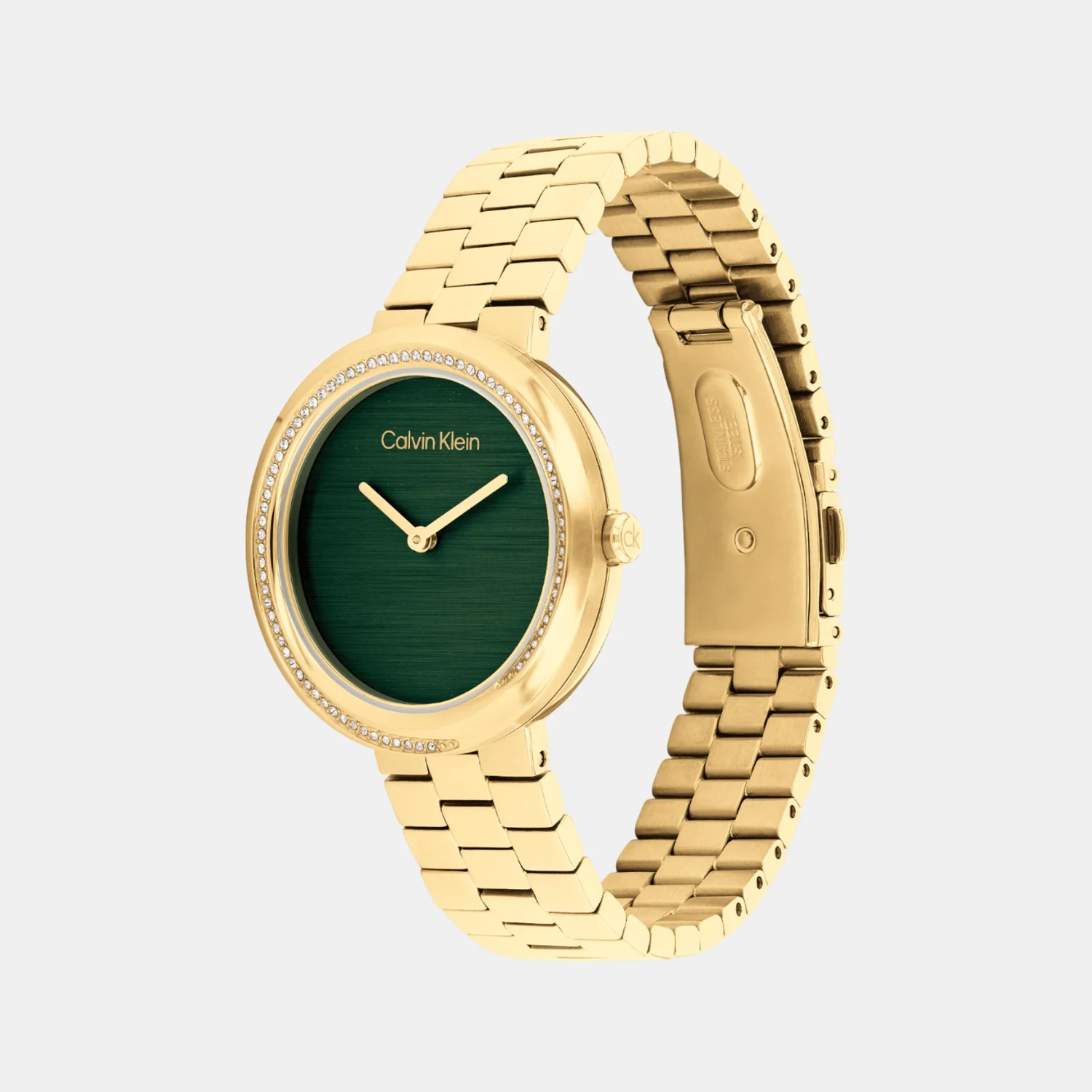 Twisted Bezel Women Quartz Green Dial Analog Stainless Steel Watch 25100167 - Image 2