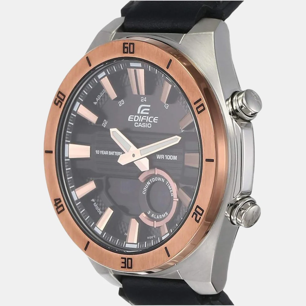 Edifice Men Quartz Black Dial Analog-Digital Leather Watch EX459 - Image 2