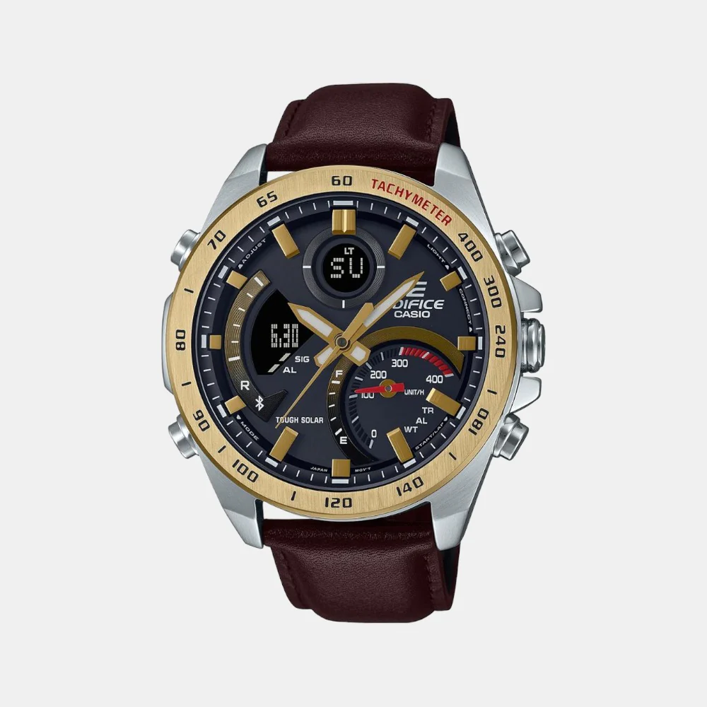 Edifice Men Quartz Black Dial Analog-Digital Leather Watch EX530