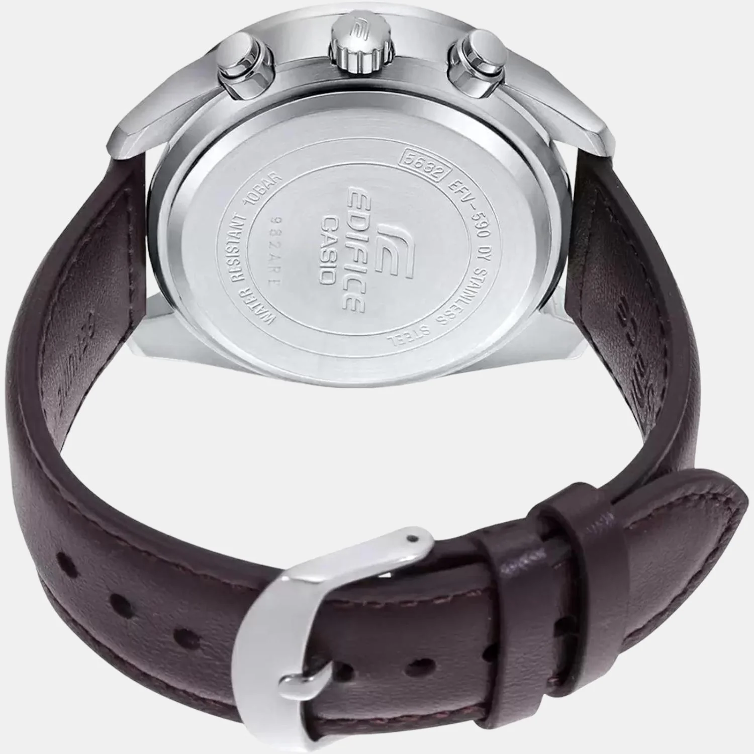 Edifice Men Quartz Black Dial Chronograph Leather Watch ED486 - Image 3