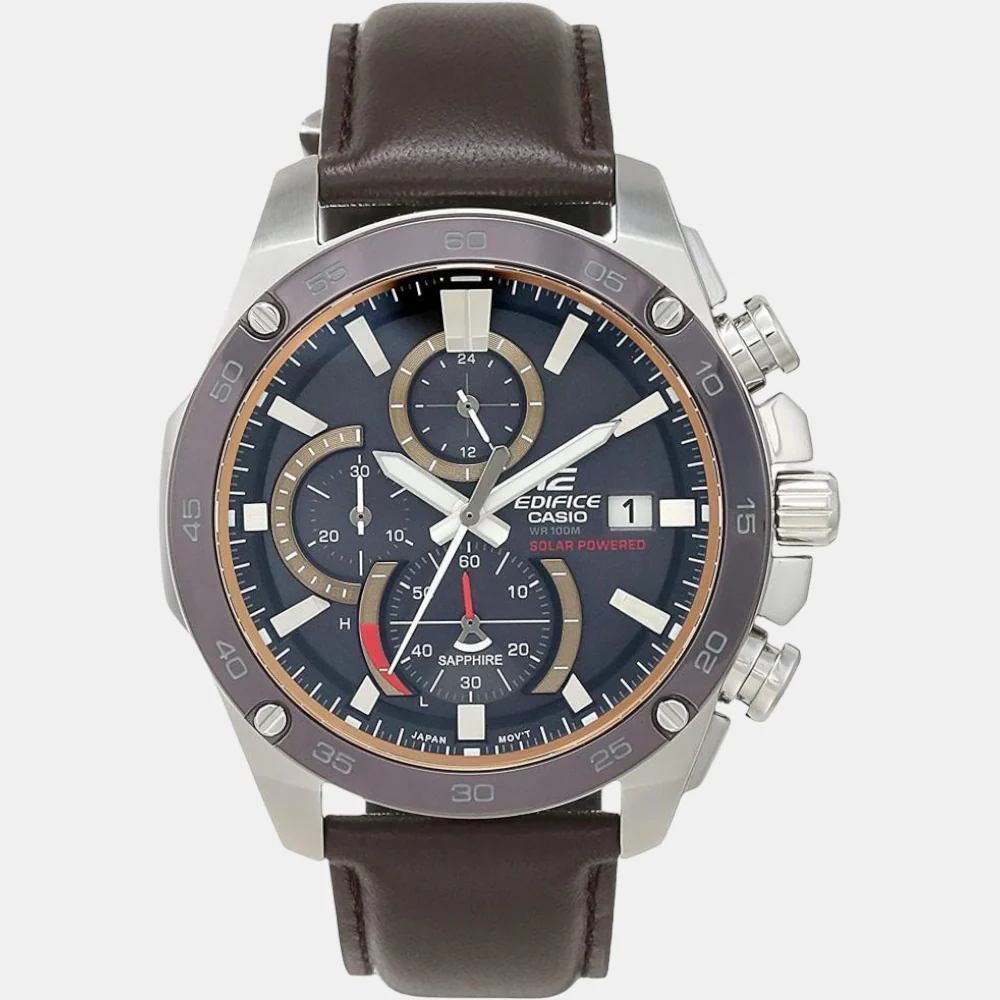 Edifice Men Quartz Black Dial Chronograph Leather Watch EX464 - Image 3