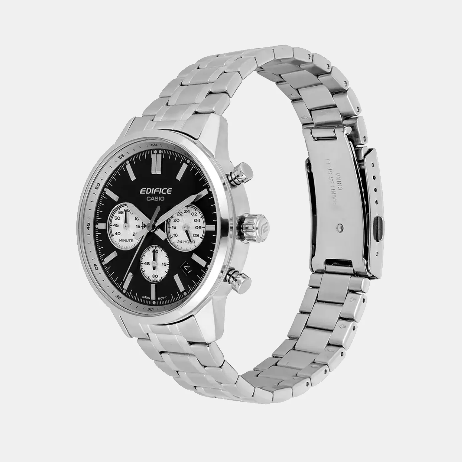 Edifice Men Quartz Black & White Dial Multi-Function Stainless Steel Watch ED655 - Image 3
